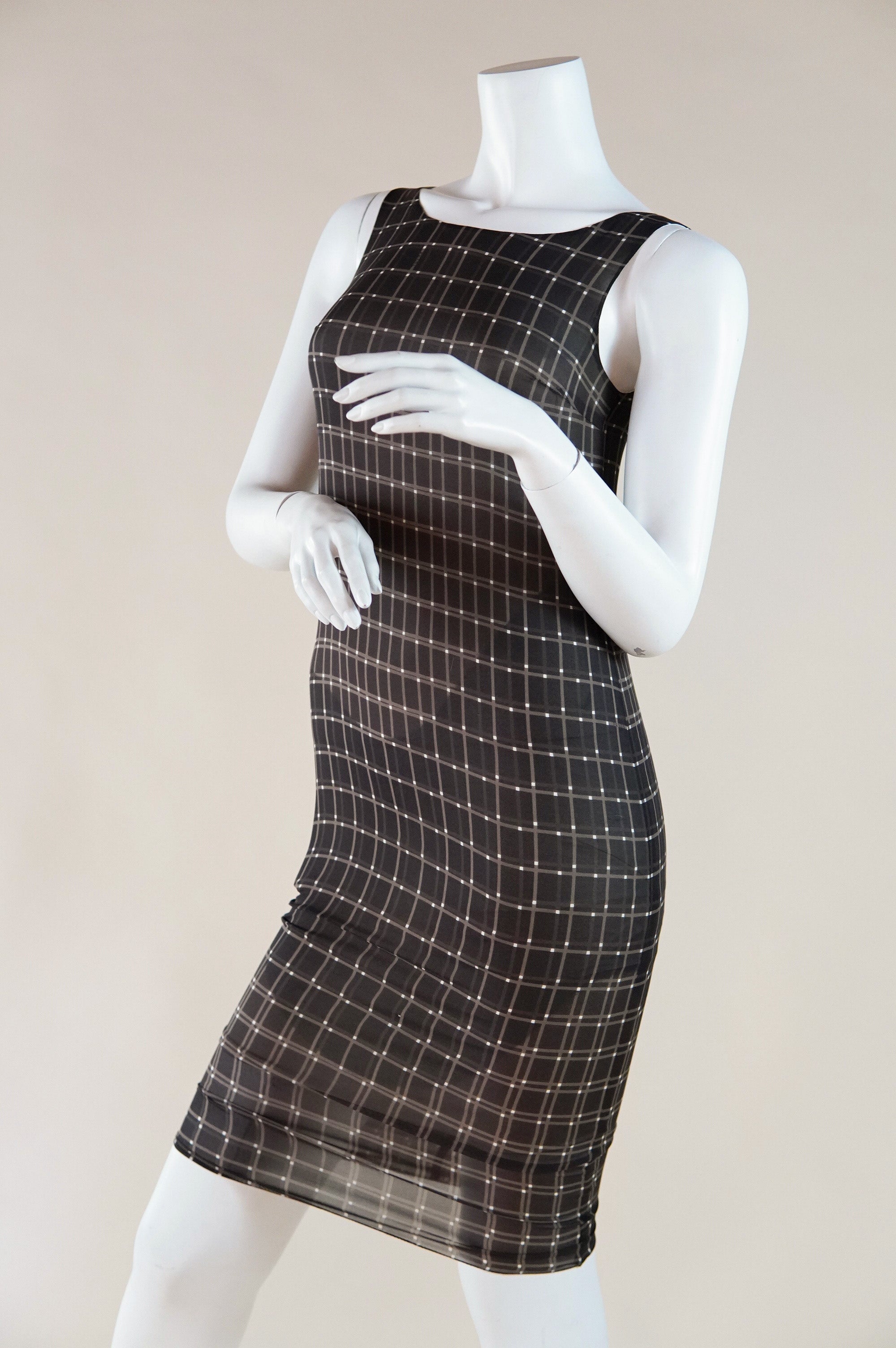 S/S 1999 Prada silk dress with grid pattern