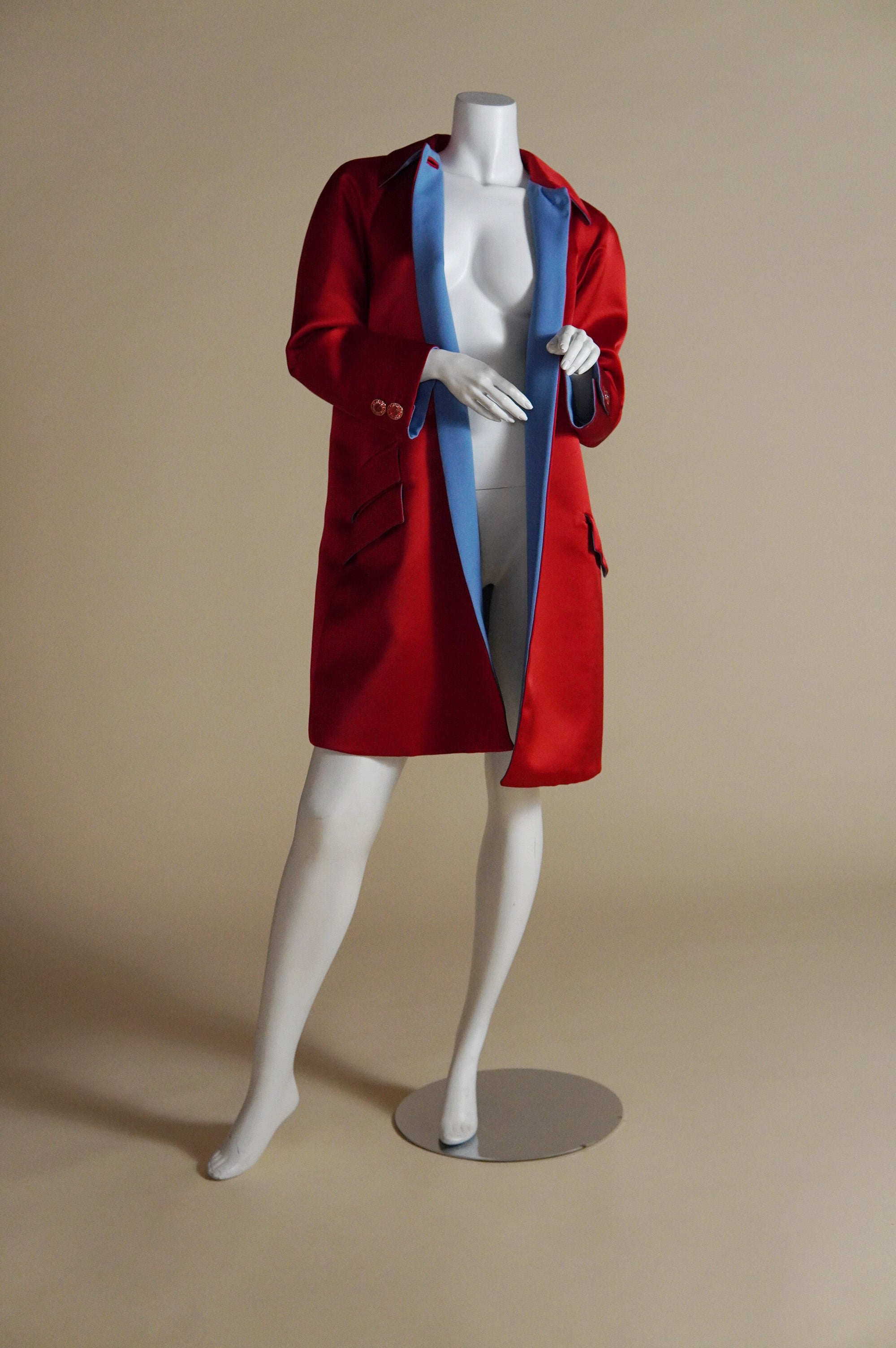 F/W 1996 runway Gianni Versace red satin jacket with blue lining 