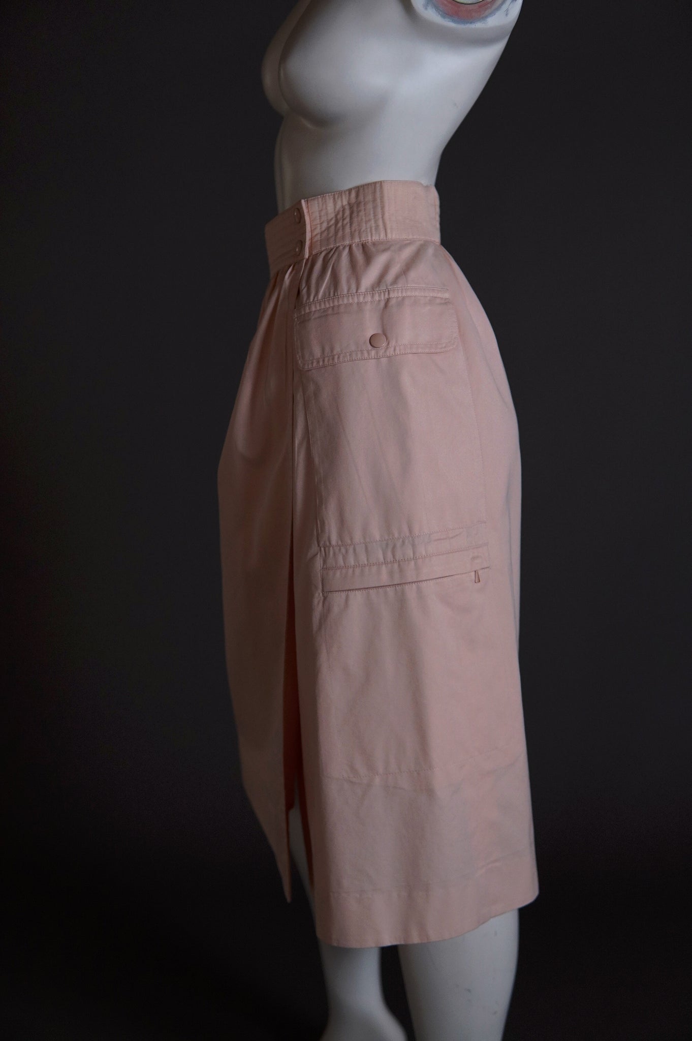 1980s Escada peach pink skirt with cargo pocket and snap closure - M