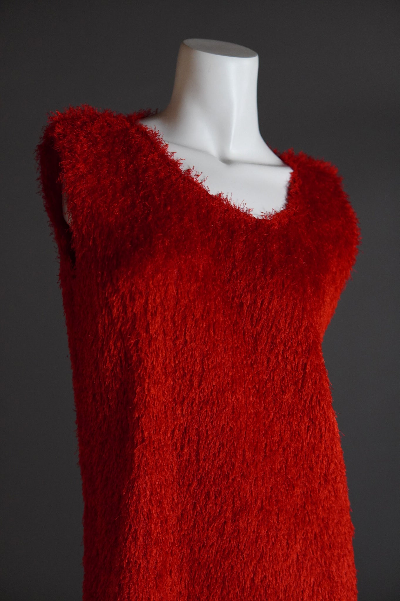 Issey Miyake Pleats Please shaggy red fur set with cardigan and shift dress - L/XL/XXL