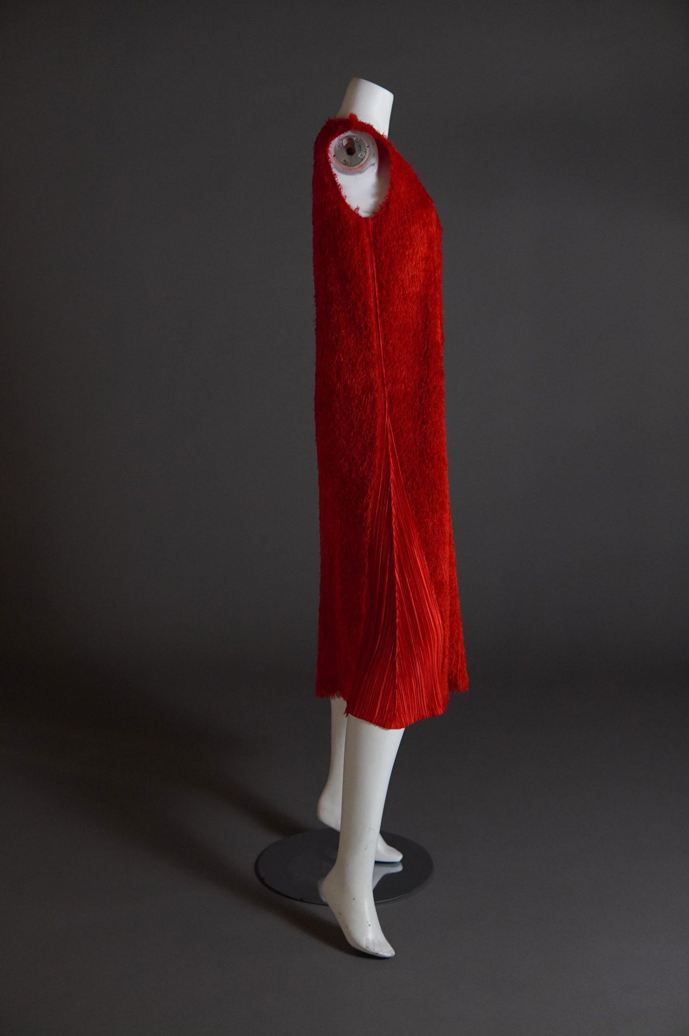 Issey Miyake Pleats Please shaggy red fur set with cardigan and shift dress - L/XL/XXL