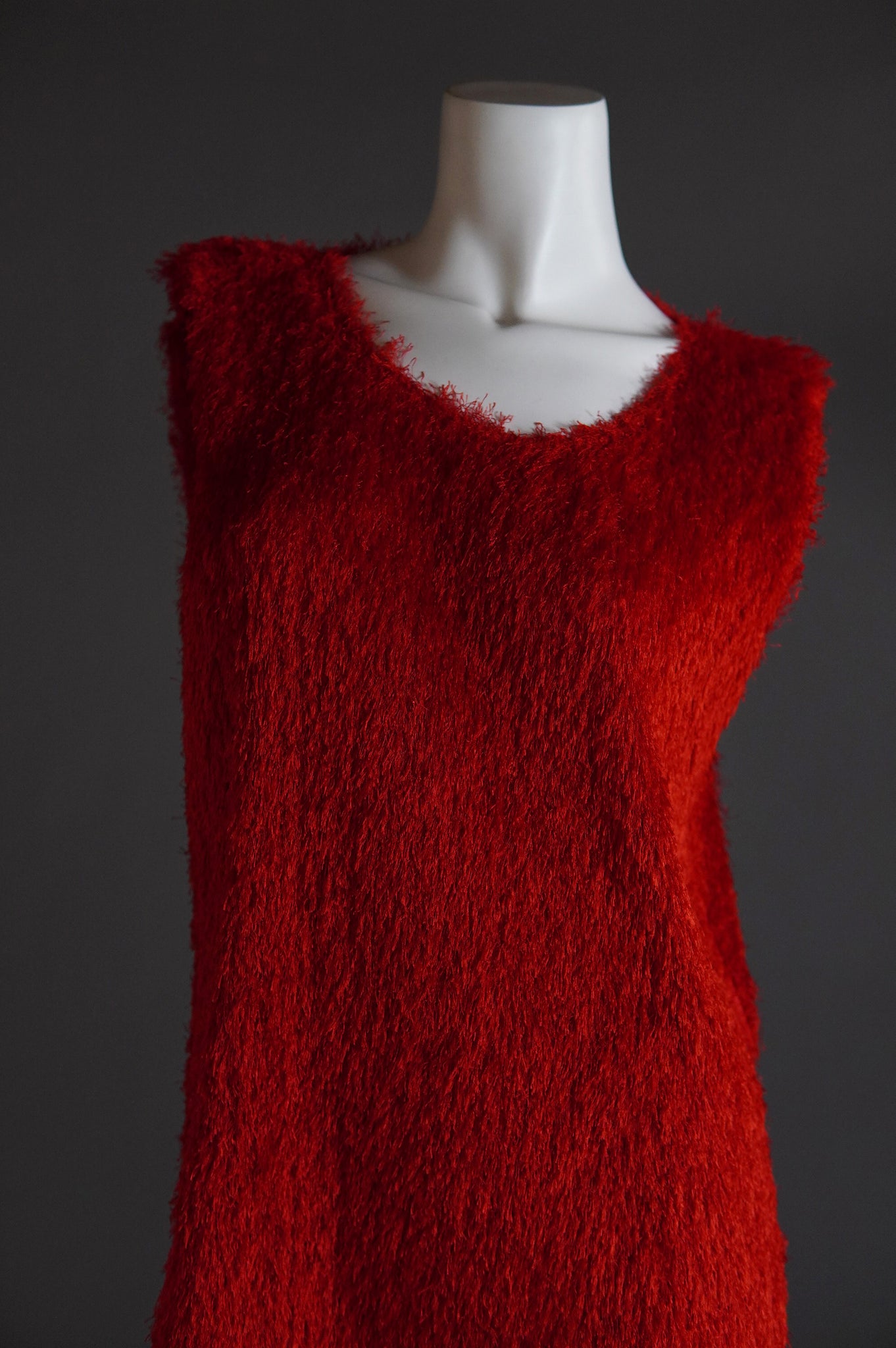 Issey Miyake Pleats Please shaggy red fur set with cardigan and shift dress - L/XL/XXL