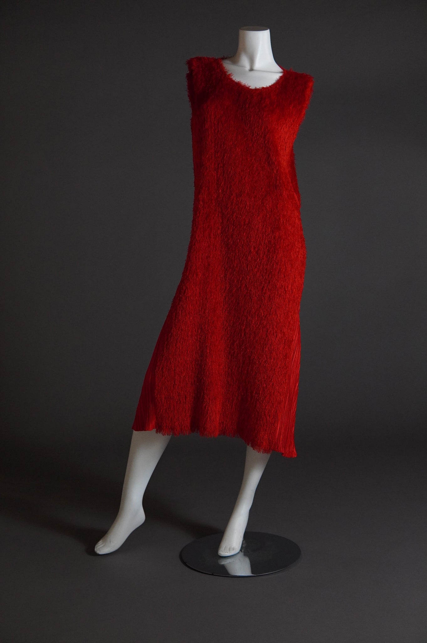 Issey Miyake Pleats Please shaggy red fur set with cardigan and shift dress - L/XL/XXL