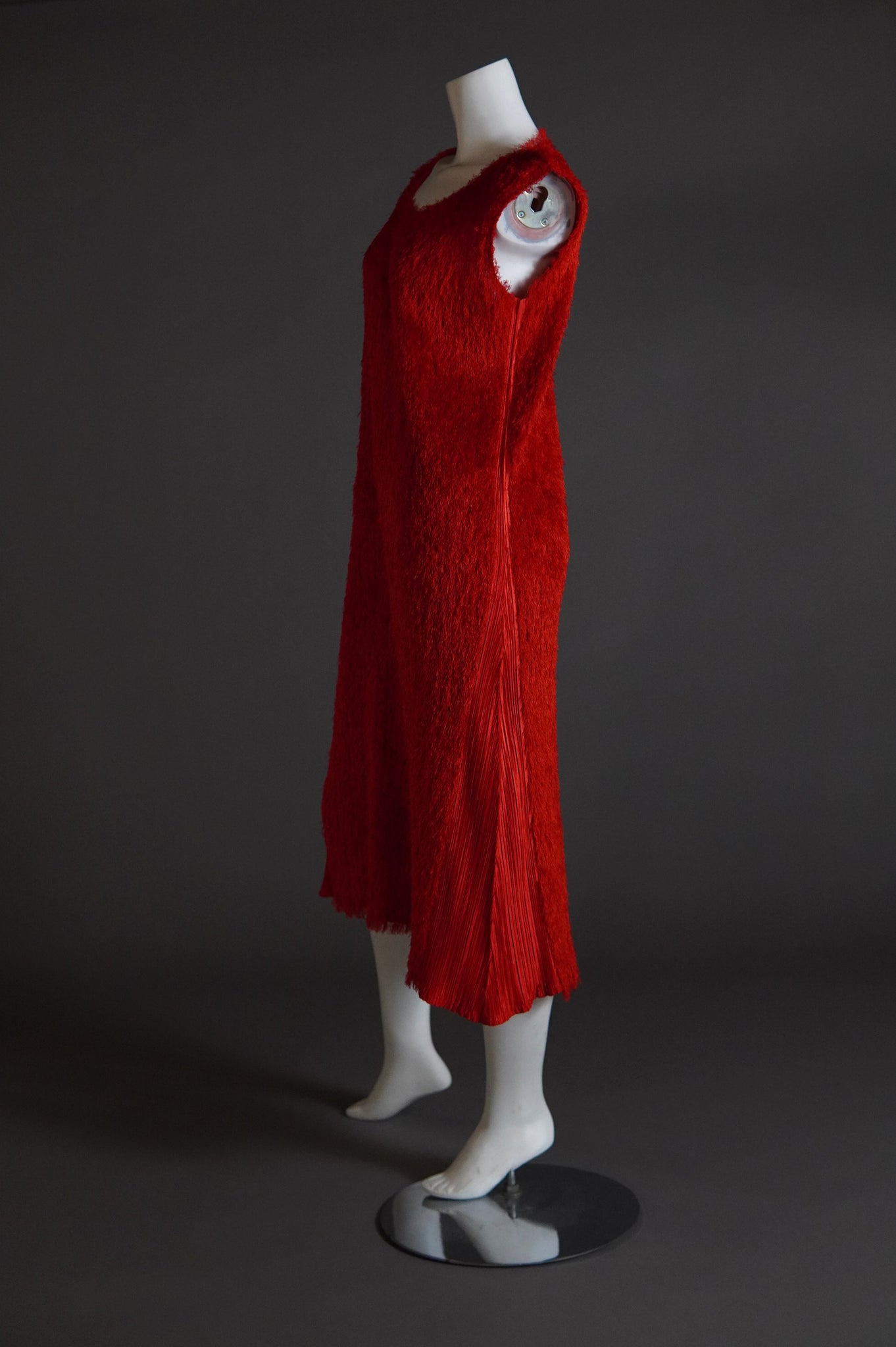 Issey Miyake Pleats Please shaggy red fur set with cardigan and shift dress - L/XL/XXL