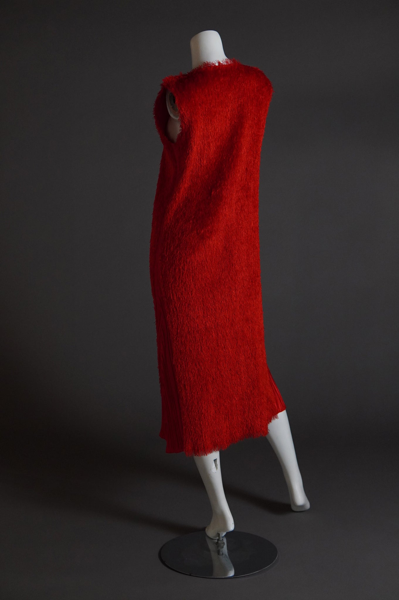 Issey Miyake Pleats Please shaggy red fur set with cardigan and shift dress - L/XL/XXL