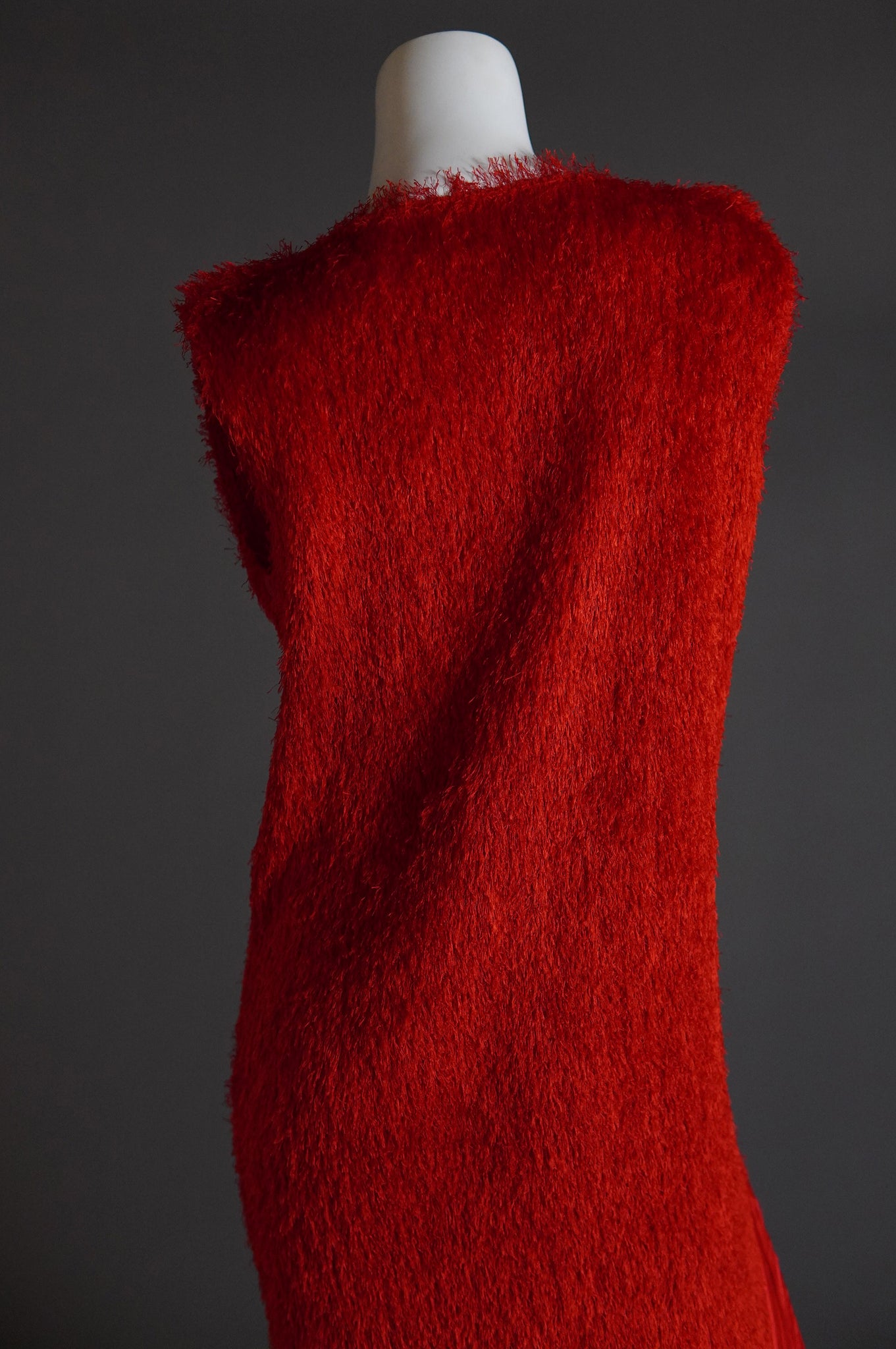 Issey Miyake Pleats Please shaggy red fur set with cardigan and shift dress - L/XL/XXL