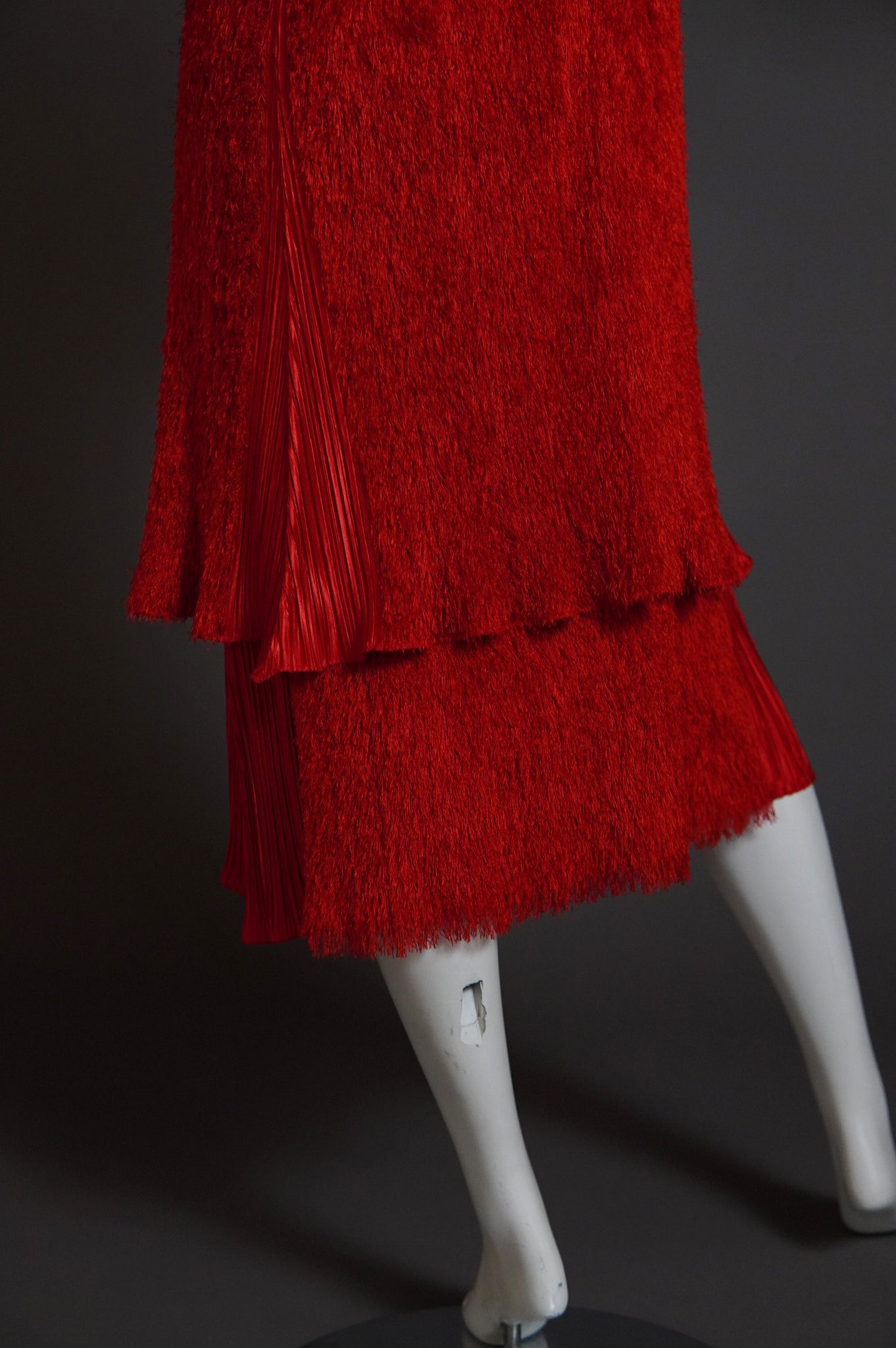 Issey Miyake Pleats Please shaggy red fur set with cardigan and shift dress - L/XL/XXL