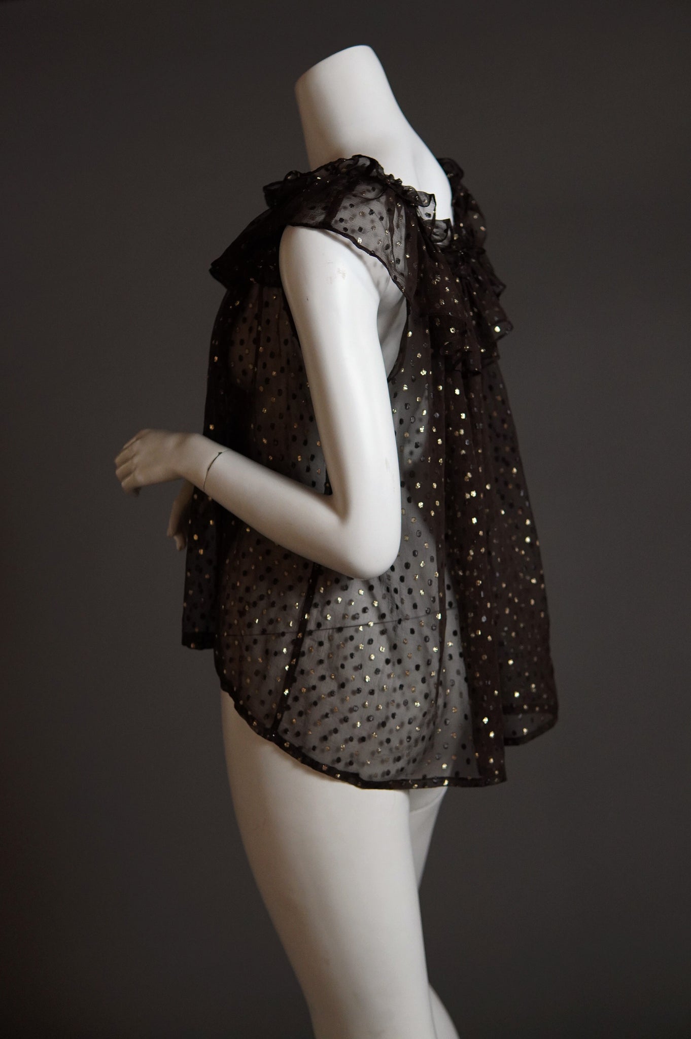 F/W 1978 Yves Saint Laurent Rive Gauche sheer ruffle blouse with metallic polka dot - XS/S/M