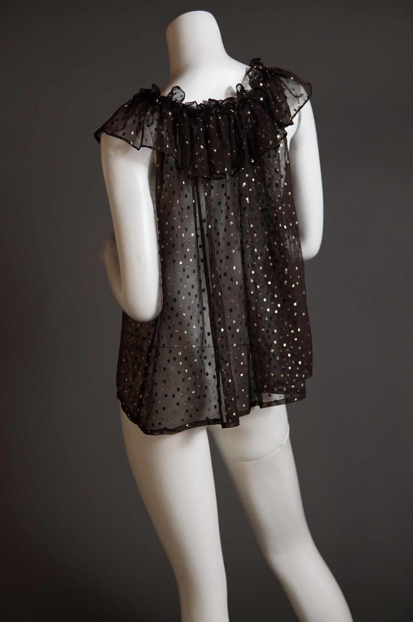 F/W 1978 Yves Saint Laurent Rive Gauche sheer ruffle blouse with metallic polka dot - XS/S/M