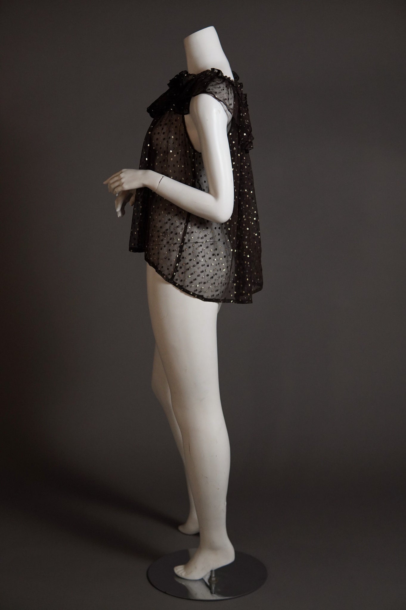 F/W 1978 Yves Saint Laurent Rive Gauche sheer ruffle blouse with metallic polka dot - XS/S/M