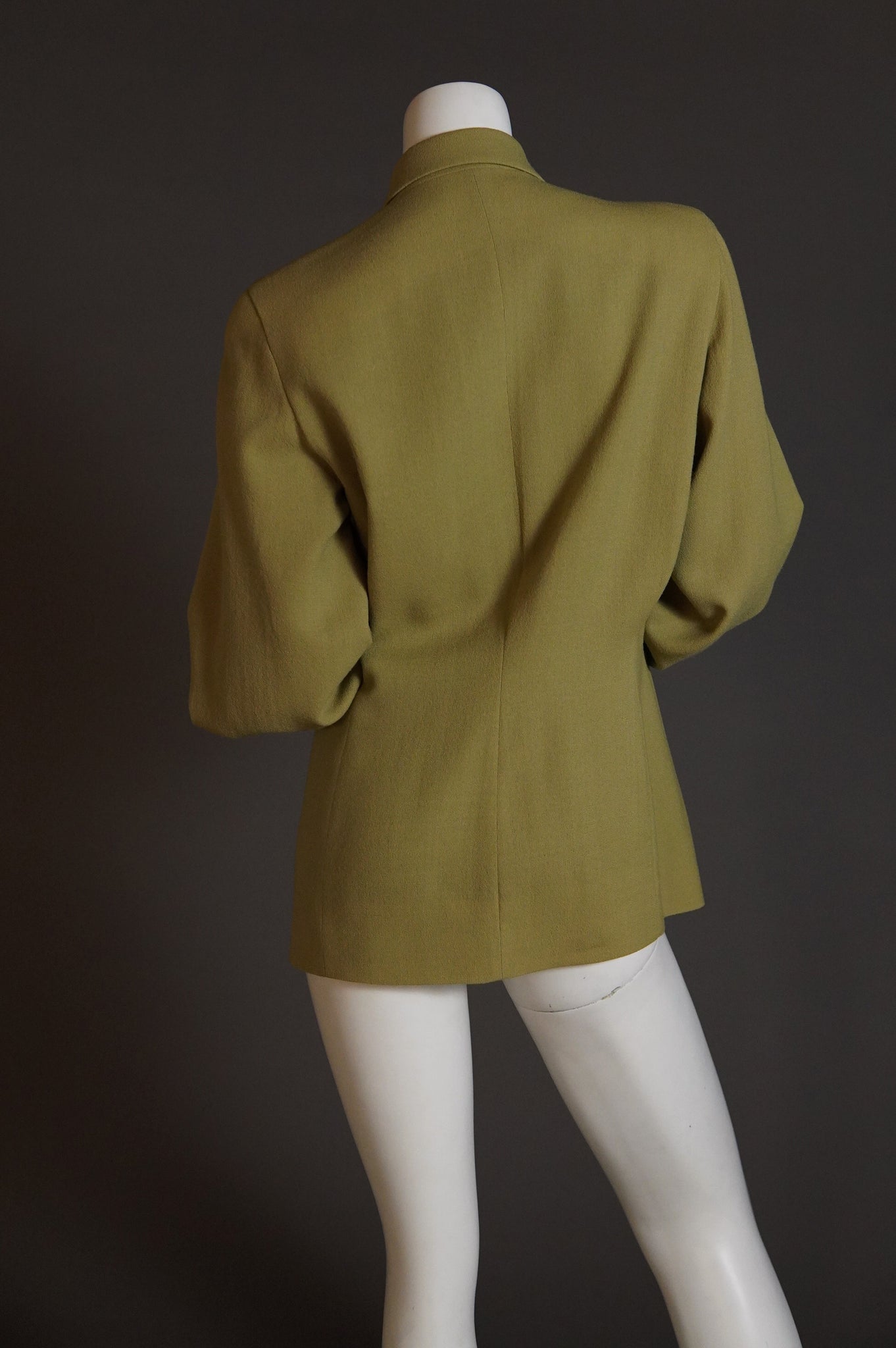 c. 1990 Isaac Mizrahi wool jacket with bishop sleeve in pea green - M/L