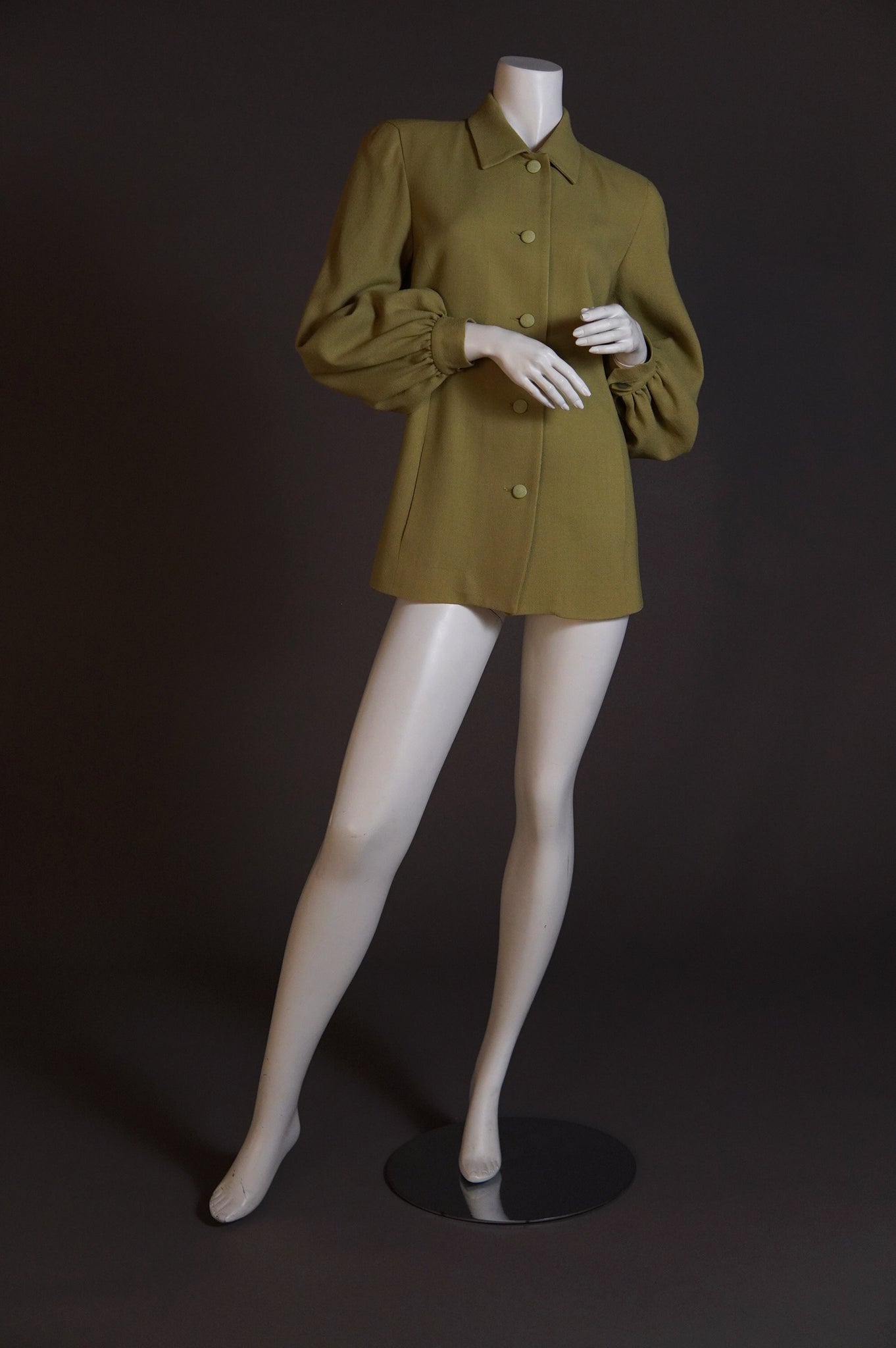 c. 1990 Isaac Mizrahi wool jacket with bishop sleeve in pea green - M/L