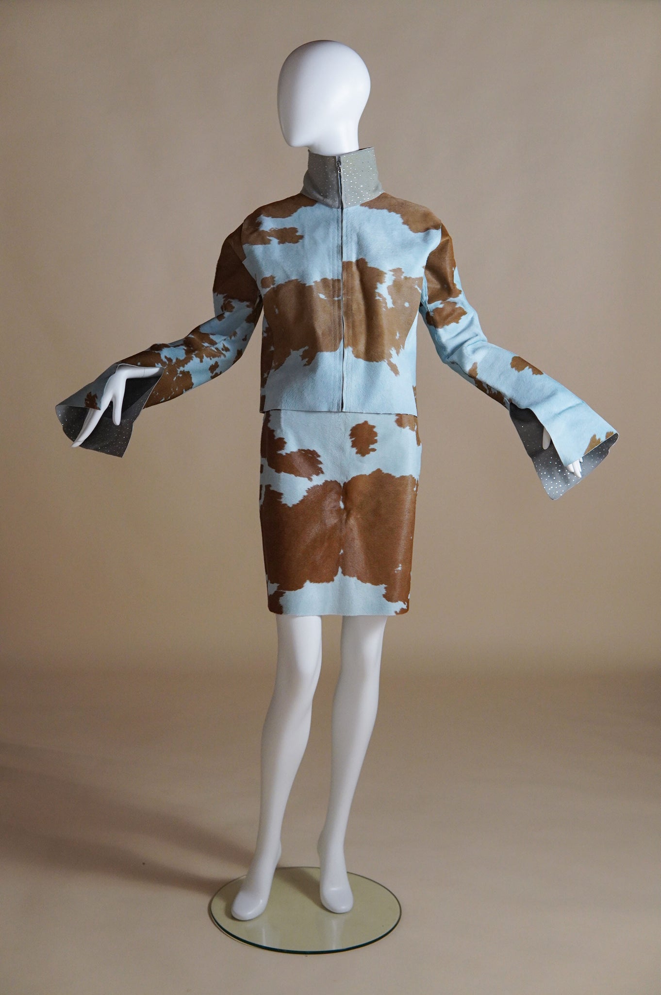 F/W 1999 Fendi by Karl Lagerfeld rare pony hair cow print matching set with diamante - XS/S