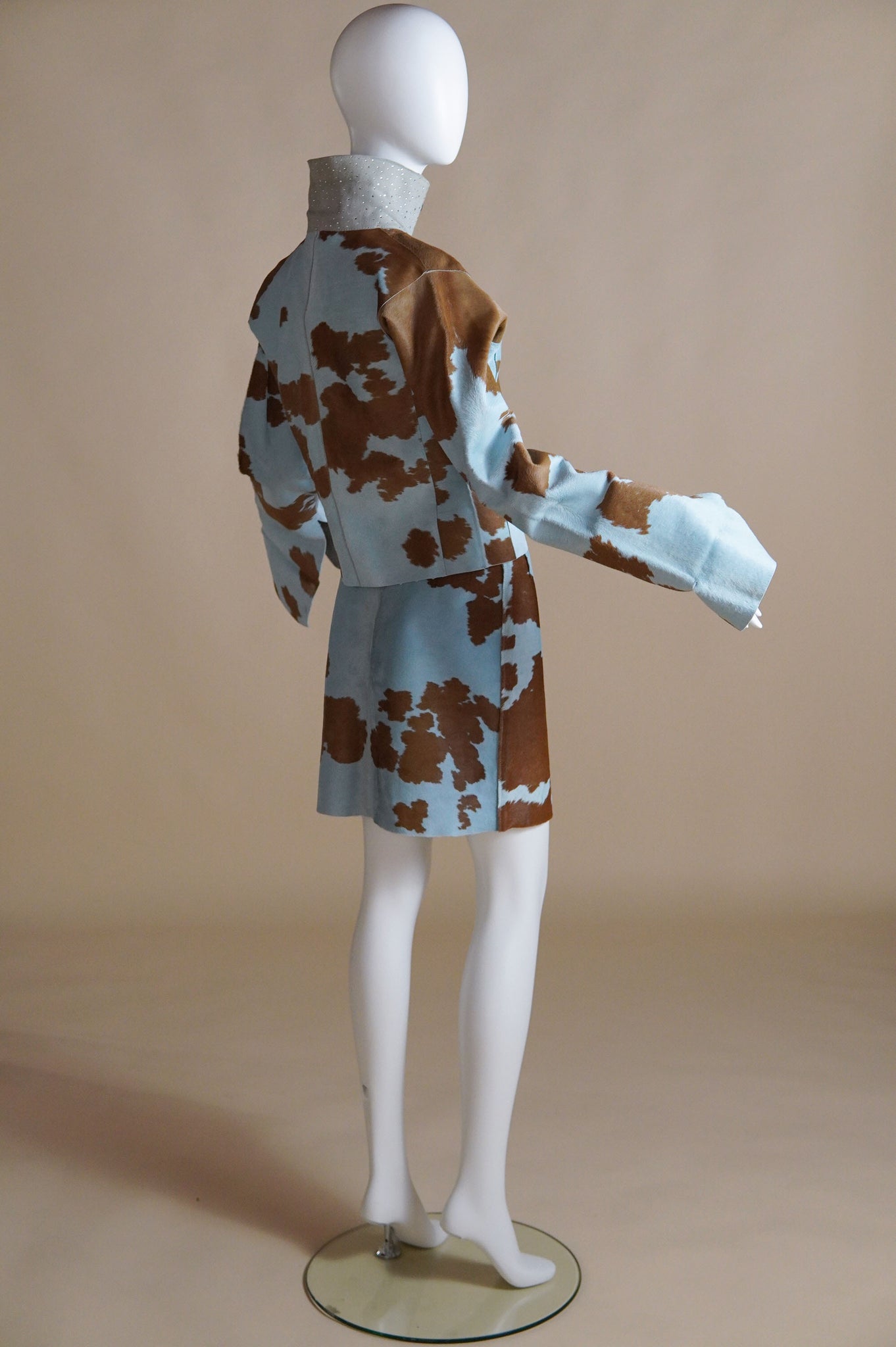 F/W 1999 Fendi by Karl Lagerfeld rare pony hair cow print matching set with diamante - XS/S
