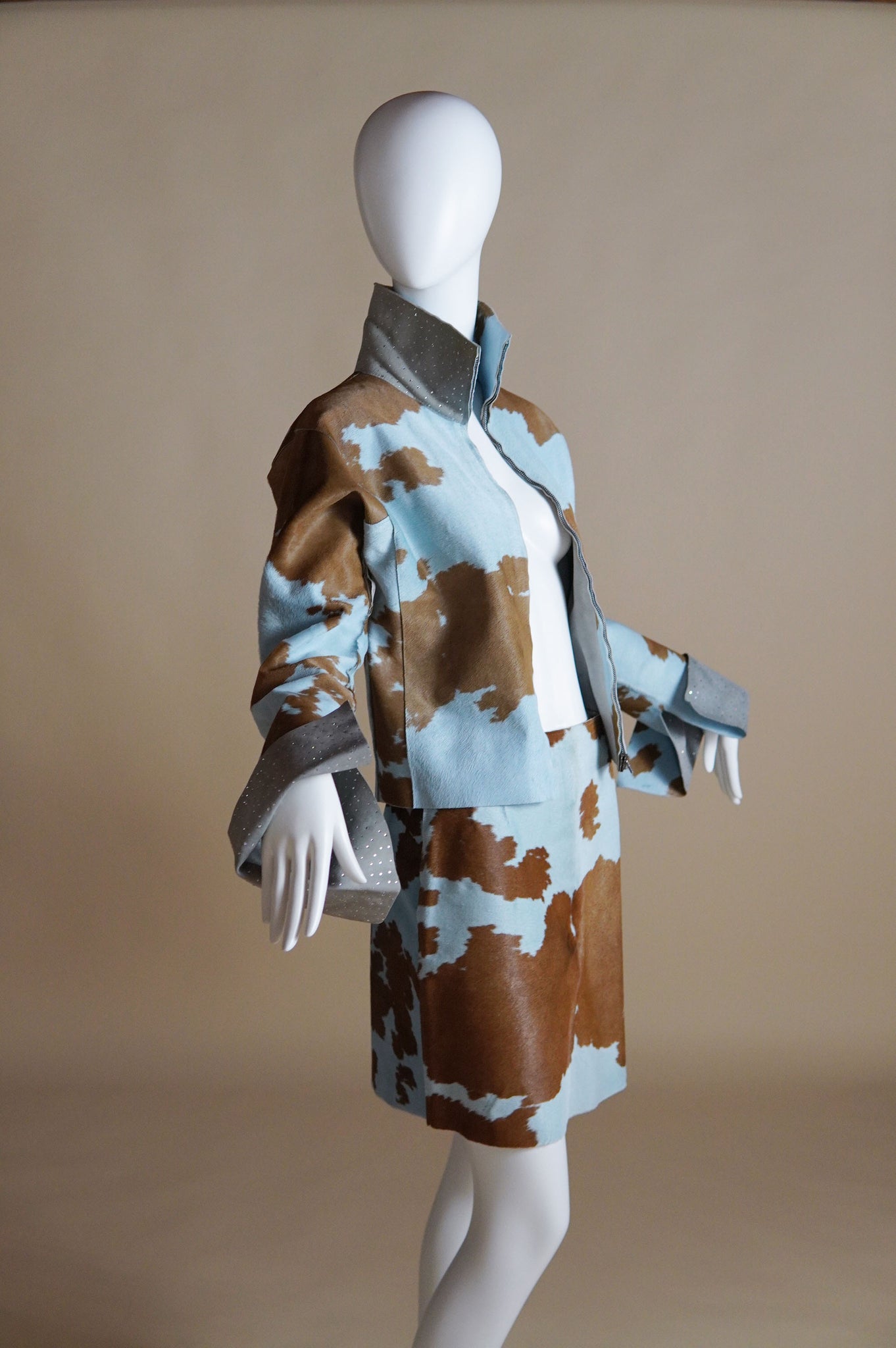 F/W 1999 Fendi by Karl Lagerfeld rare pony hair cow print matching set with diamante - XS/S