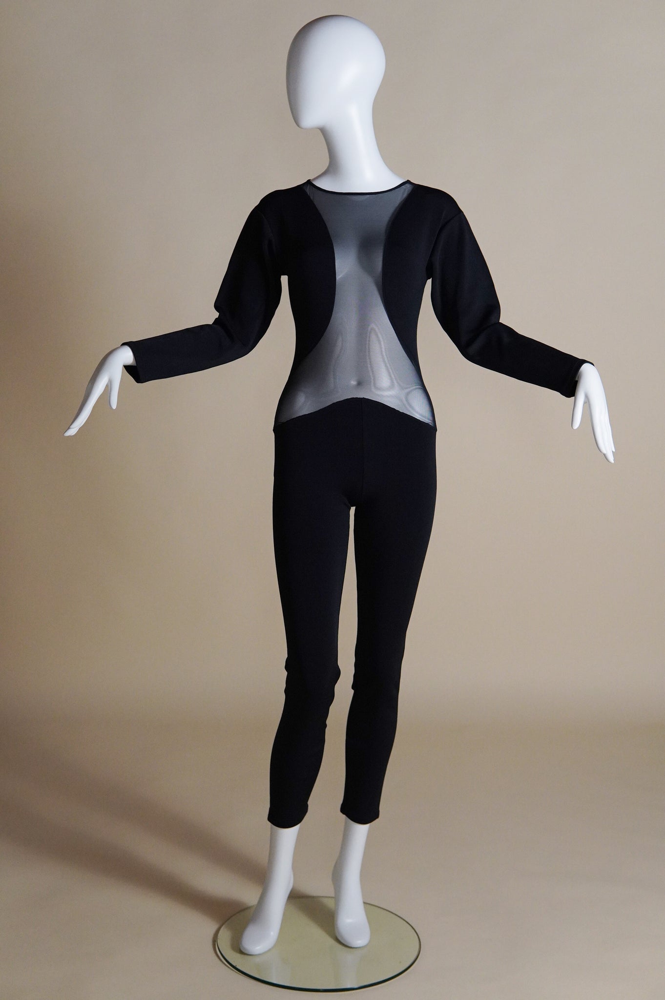1990s Liza Bruce black jumpsuit with sheer panels - XS