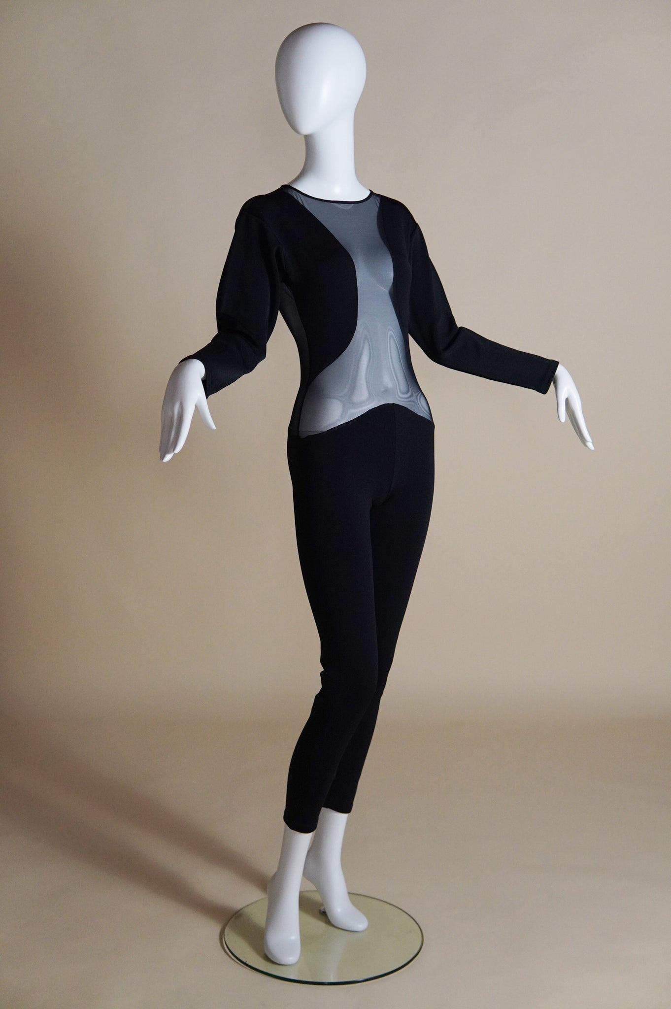 1990s Liza Bruce black jumpsuit with sheer panels - XS