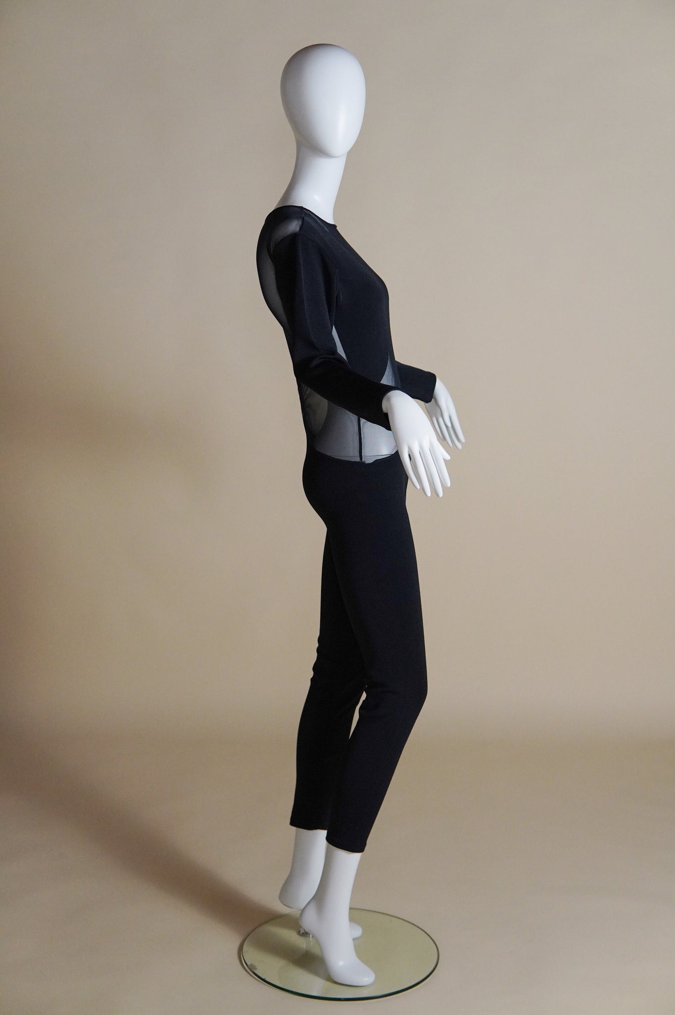 1990s Liza Bruce black jumpsuit with sheer panels - XS