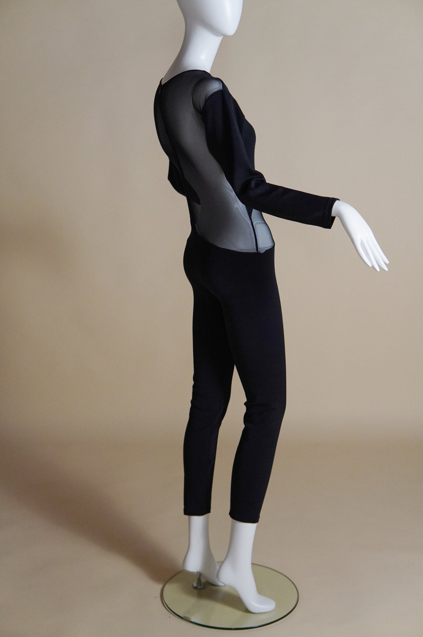 1990s Liza Bruce black jumpsuit with sheer panels - XS