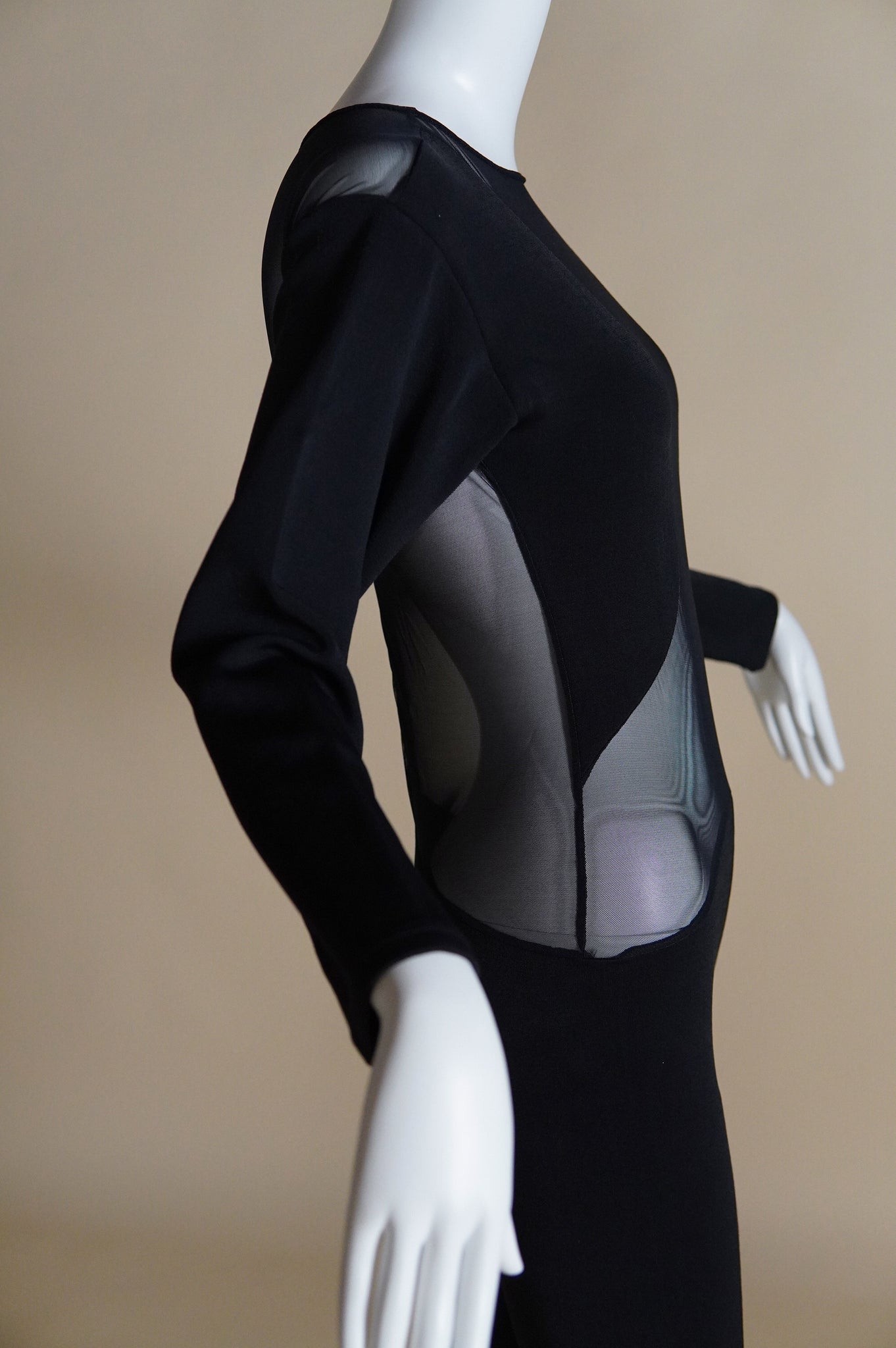 1990s Liza Bruce black jumpsuit with sheer panels - XS