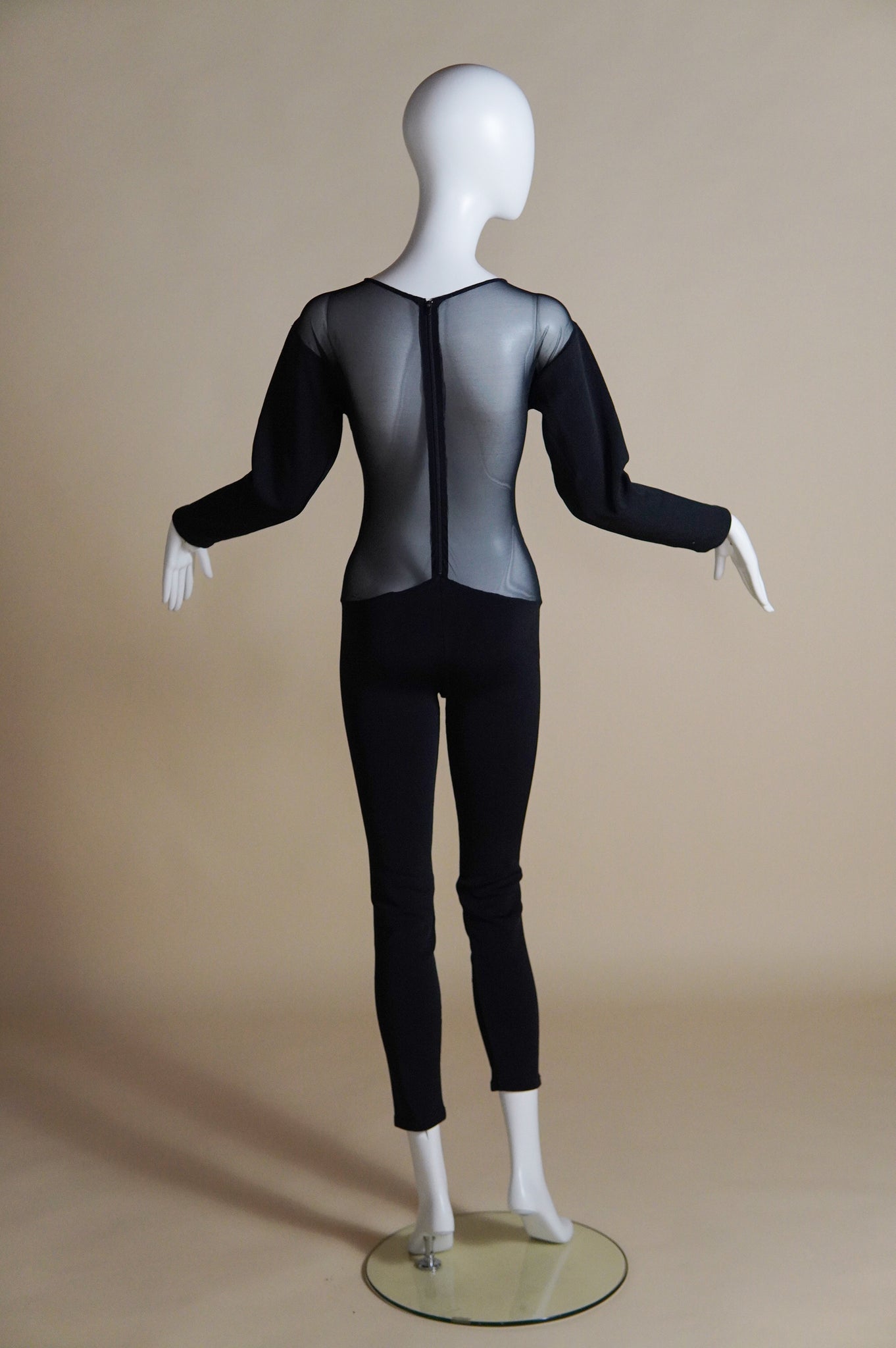 1990s Liza Bruce black jumpsuit with sheer panels - XS
