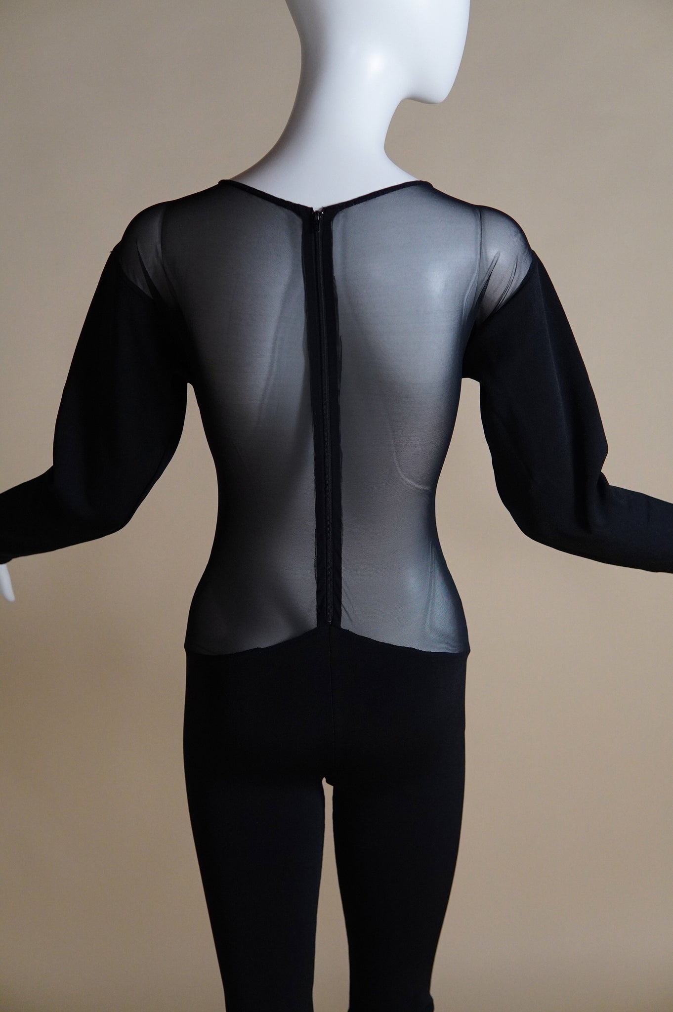 1990s Liza Bruce black jumpsuit with sheer panels - XS