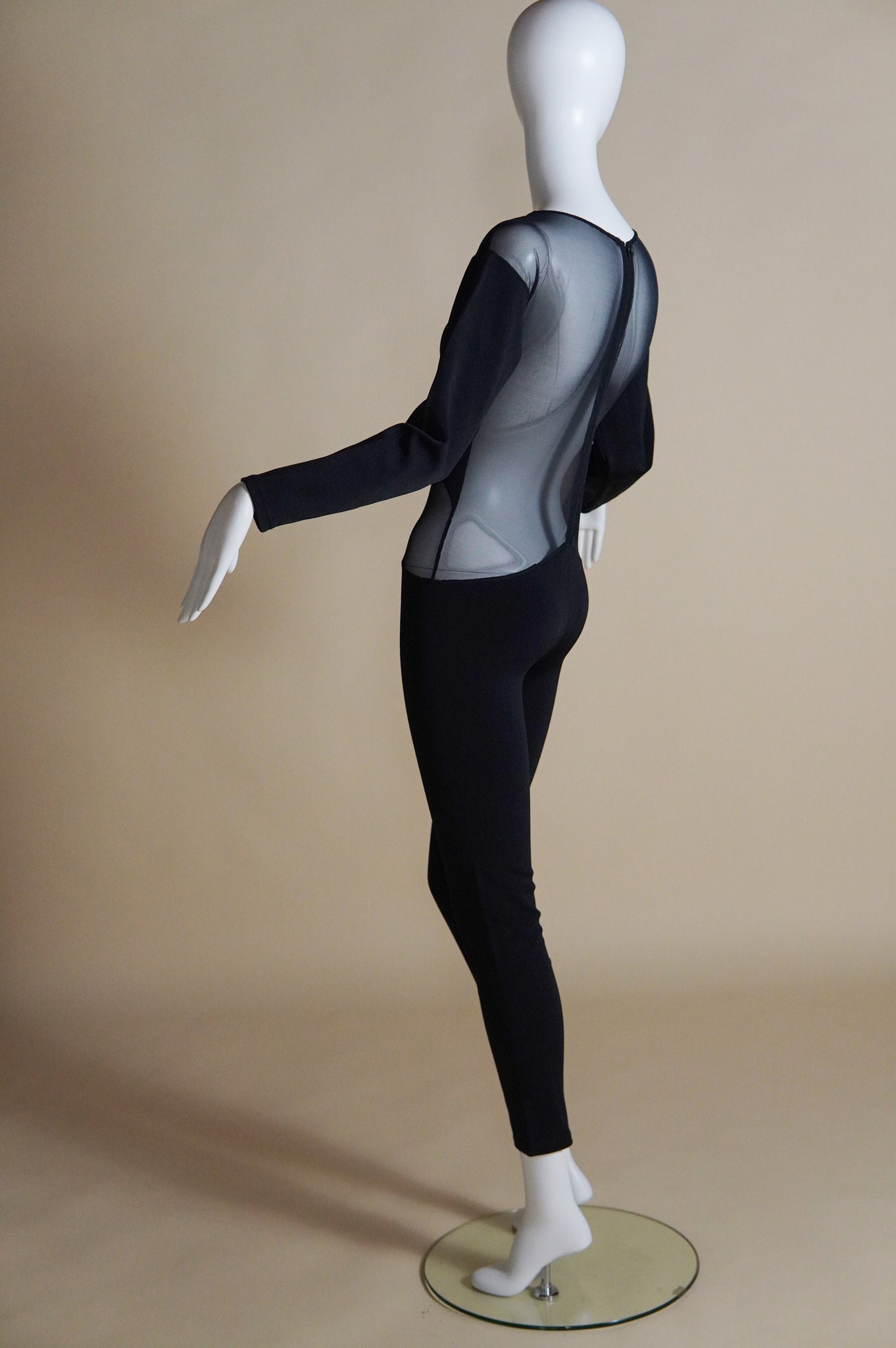 1990s Liza Bruce black jumpsuit with sheer panels - XS
