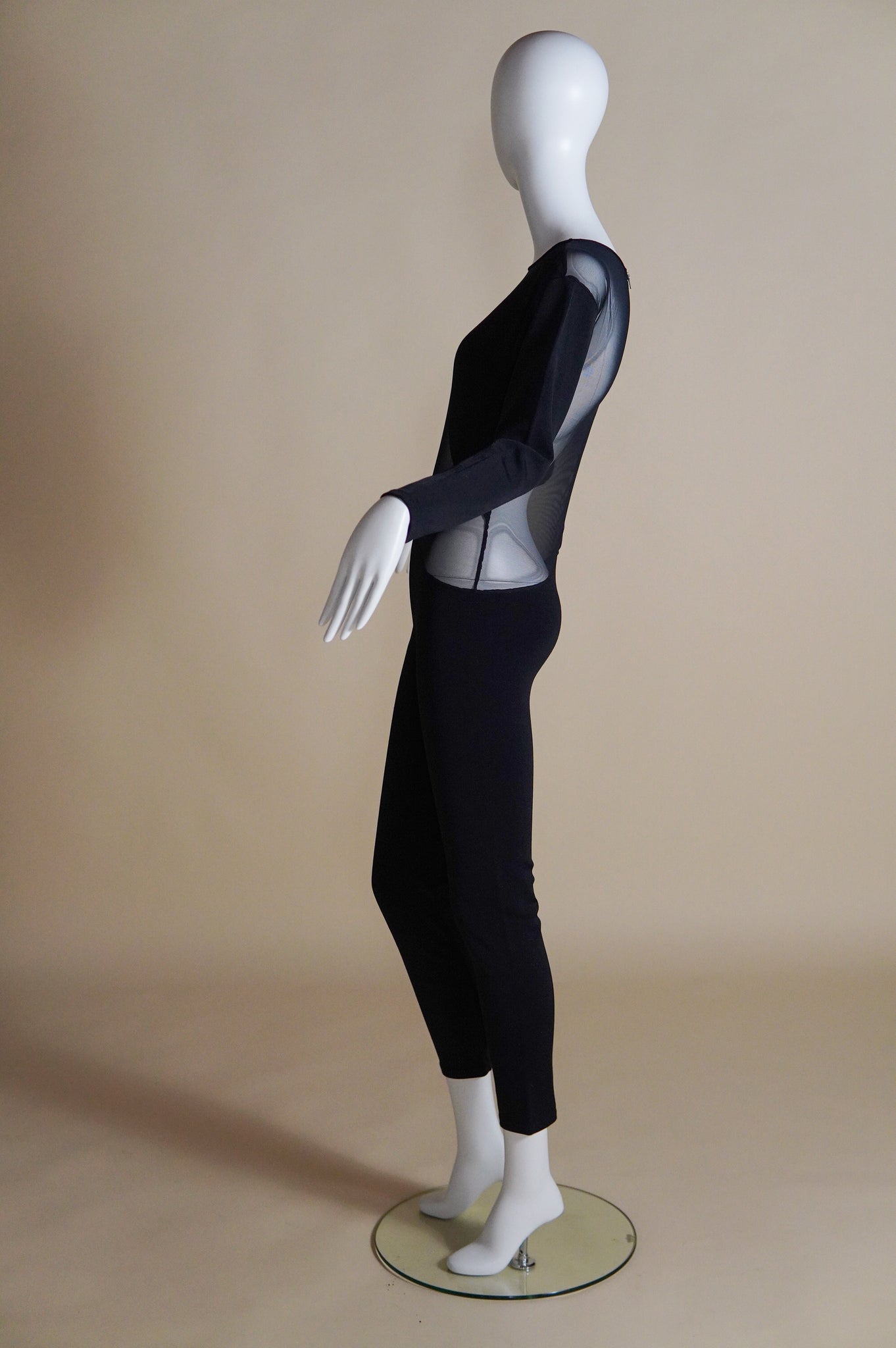 1990s Liza Bruce black jumpsuit with sheer panels - XS