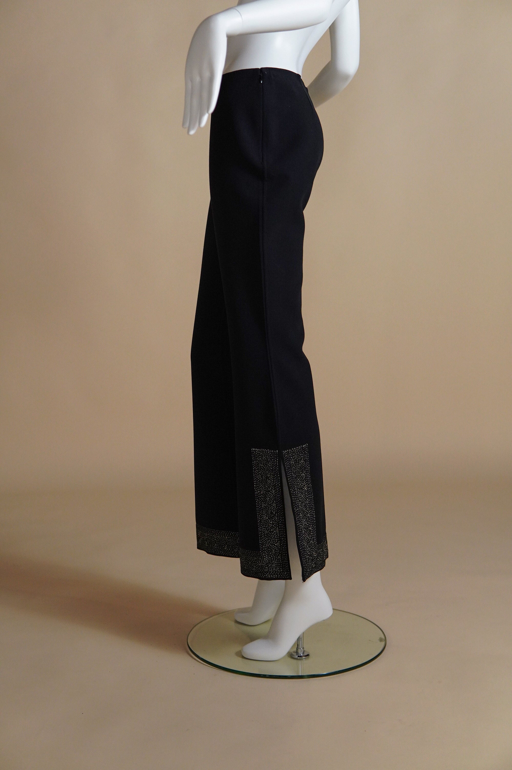 Céline black flare wool pants with gold embroidery detail - S