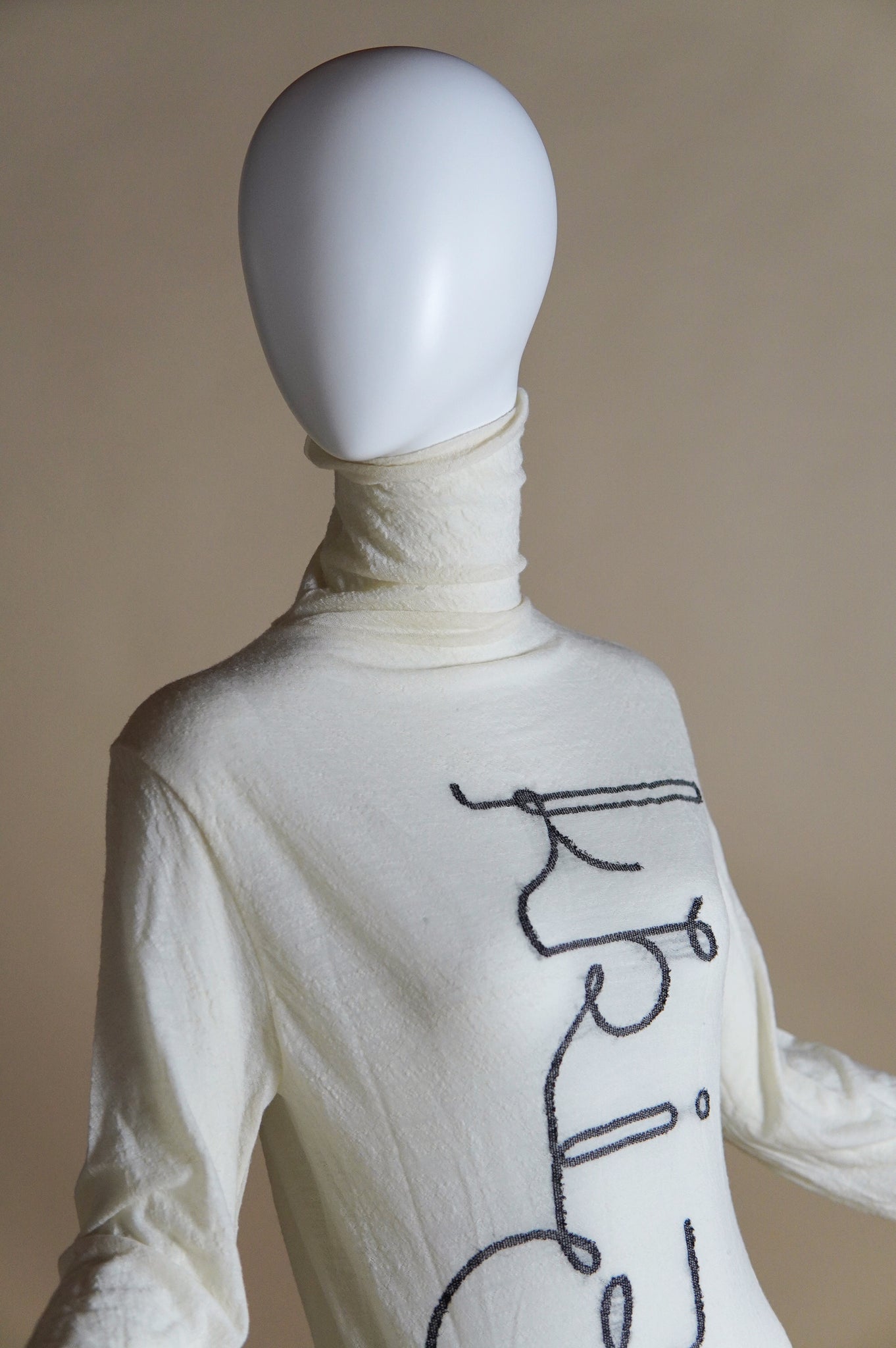 Krizia semi-sheer white dress with scrolled black lettering and ruched sides - XS/S