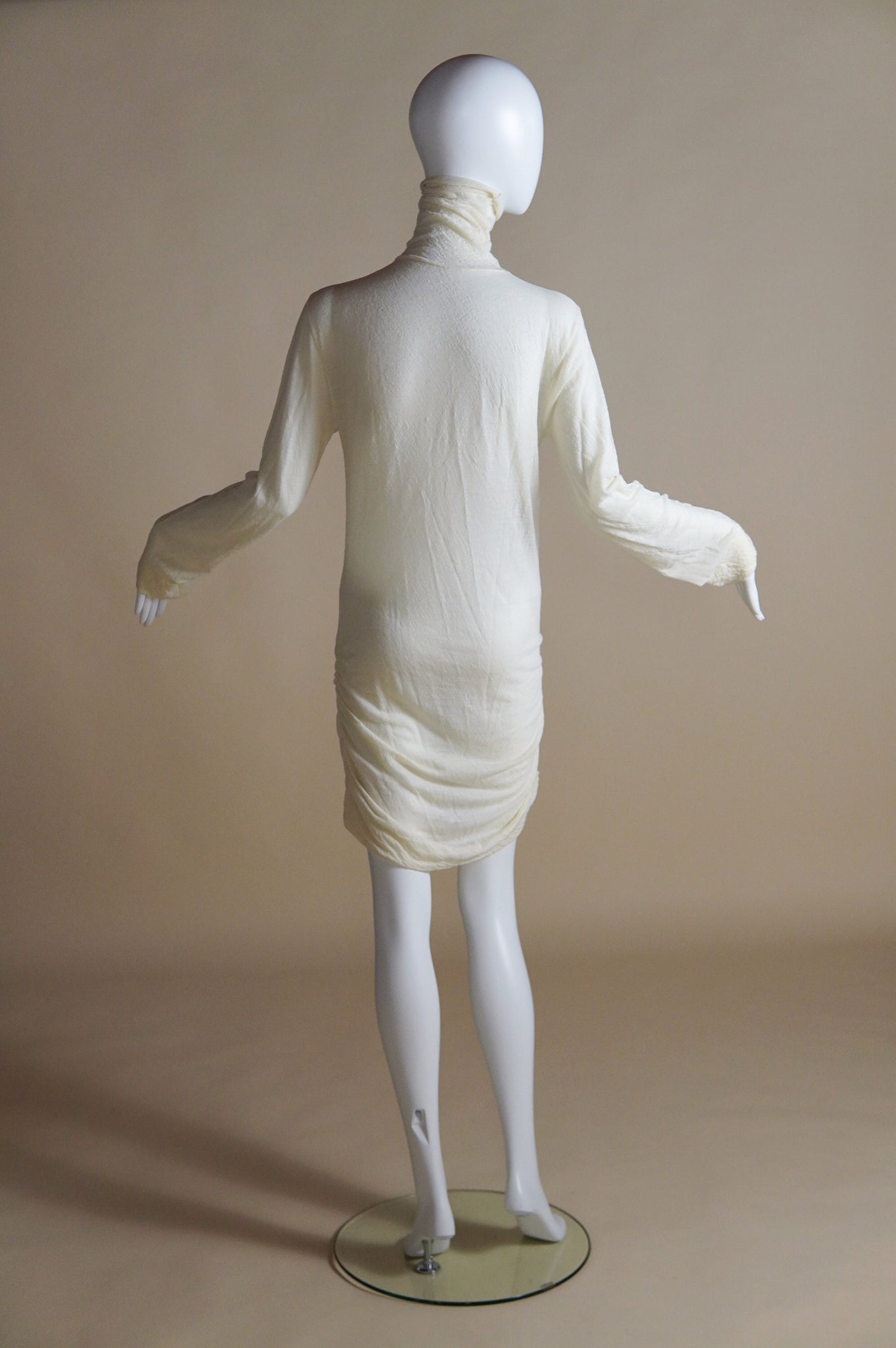 Krizia semi-sheer white dress with scrolled black lettering and ruched sides - XS/S