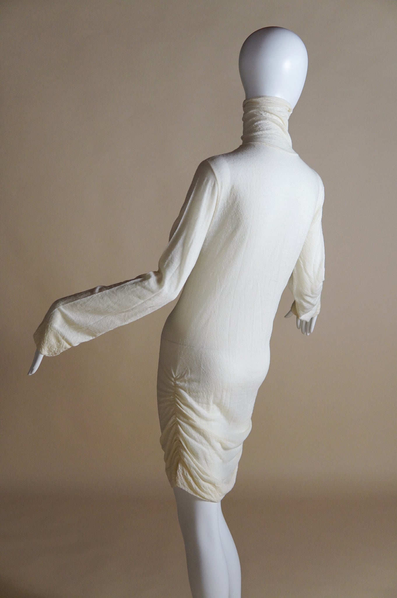 Krizia semi-sheer white dress with scrolled black lettering and ruched sides - XS/S