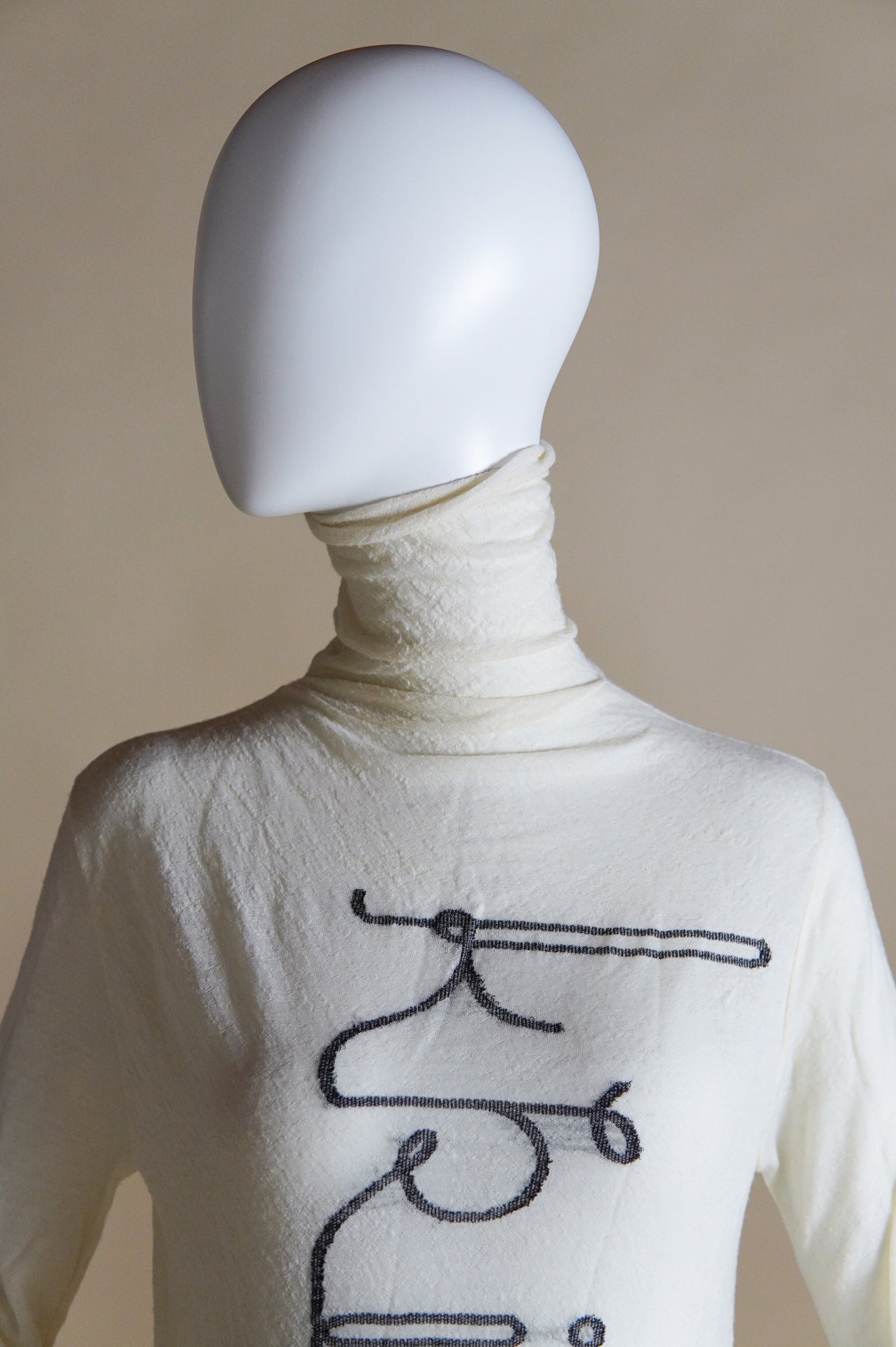 Krizia semi-sheer white dress with scrolled black lettering and ruched sides - XS/S