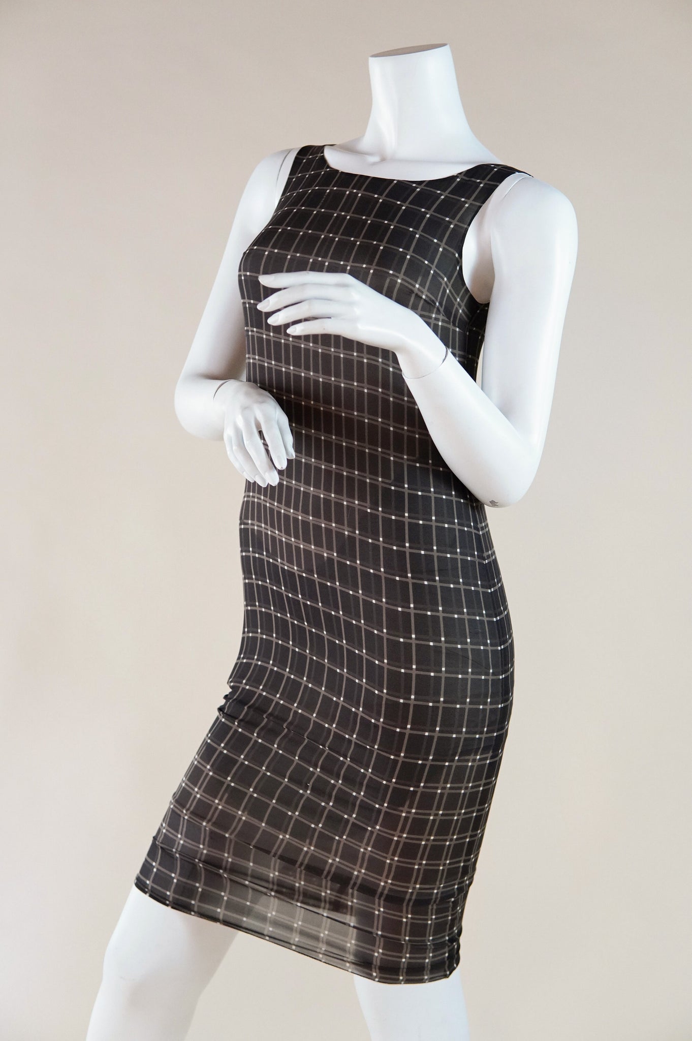S/S 1999 Prada silk dress with grid pattern - XS