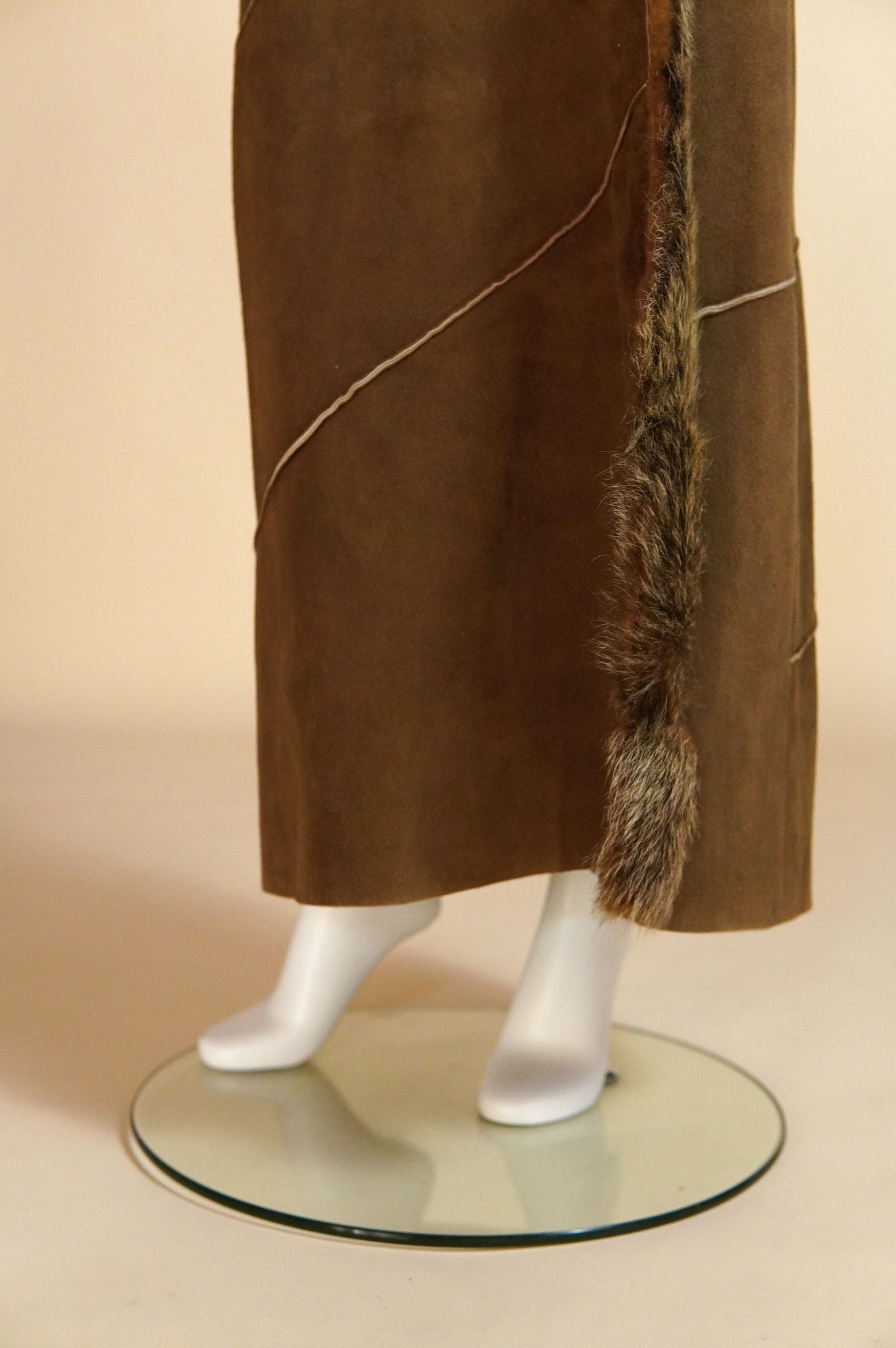 F/W 1999 Fendi by Karl Lagerfeld suede runway wrap skirt with fur trim - XS/S/M