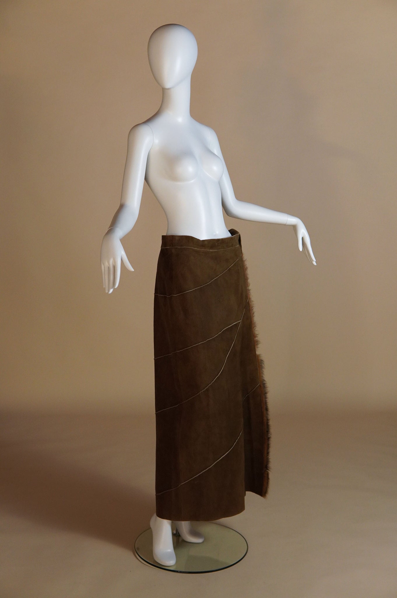F/W 1999 Fendi by Karl Lagerfeld suede runway wrap skirt with fur trim - XS/S/M