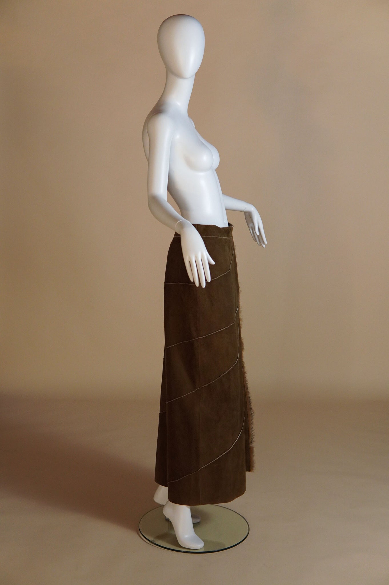 F/W 1999 Fendi by Karl Lagerfeld suede runway wrap skirt with fur trim - XS/S/M