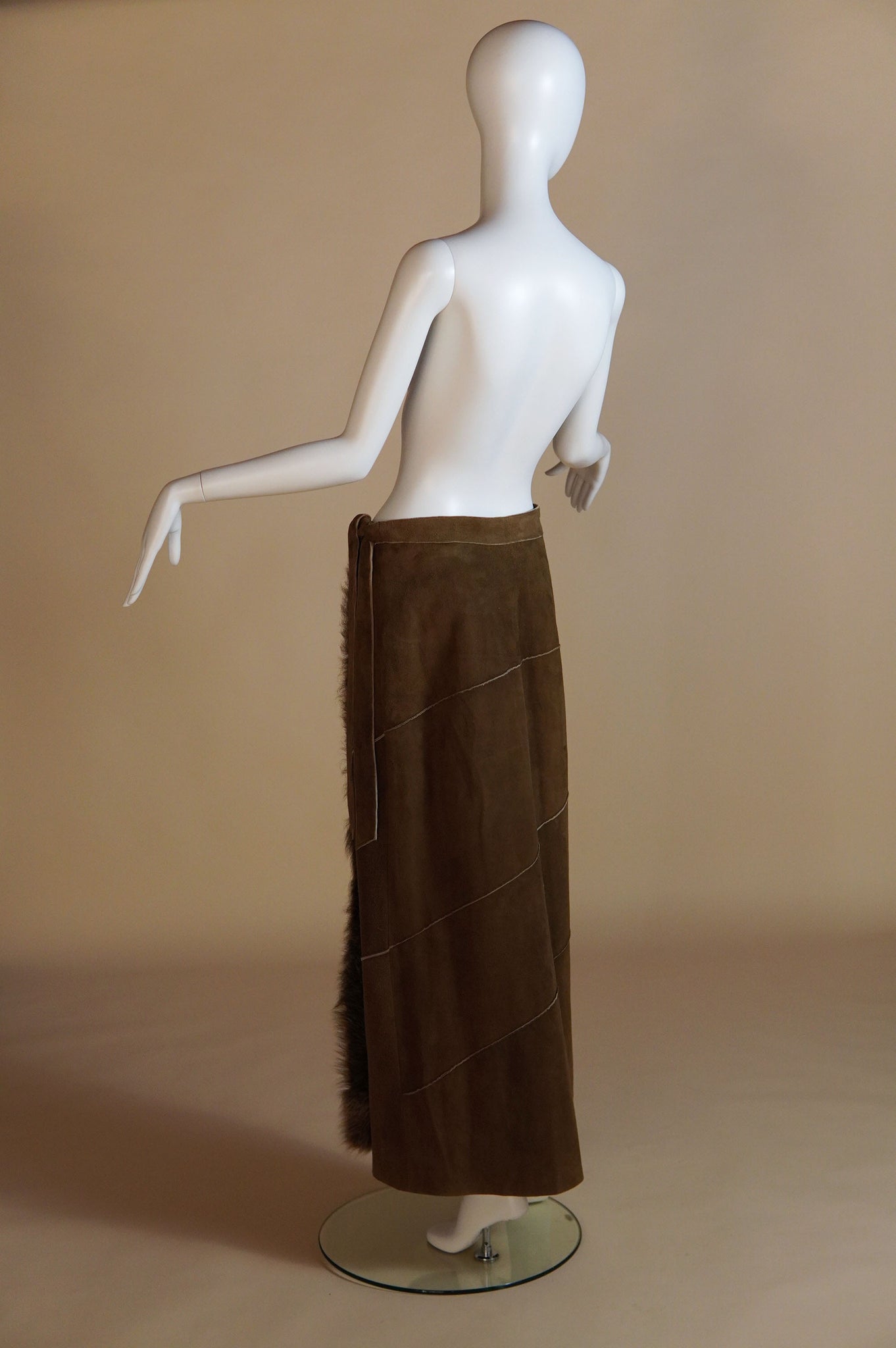 F/W 1999 Fendi by Karl Lagerfeld suede runway wrap skirt with fur trim - XS/S/M