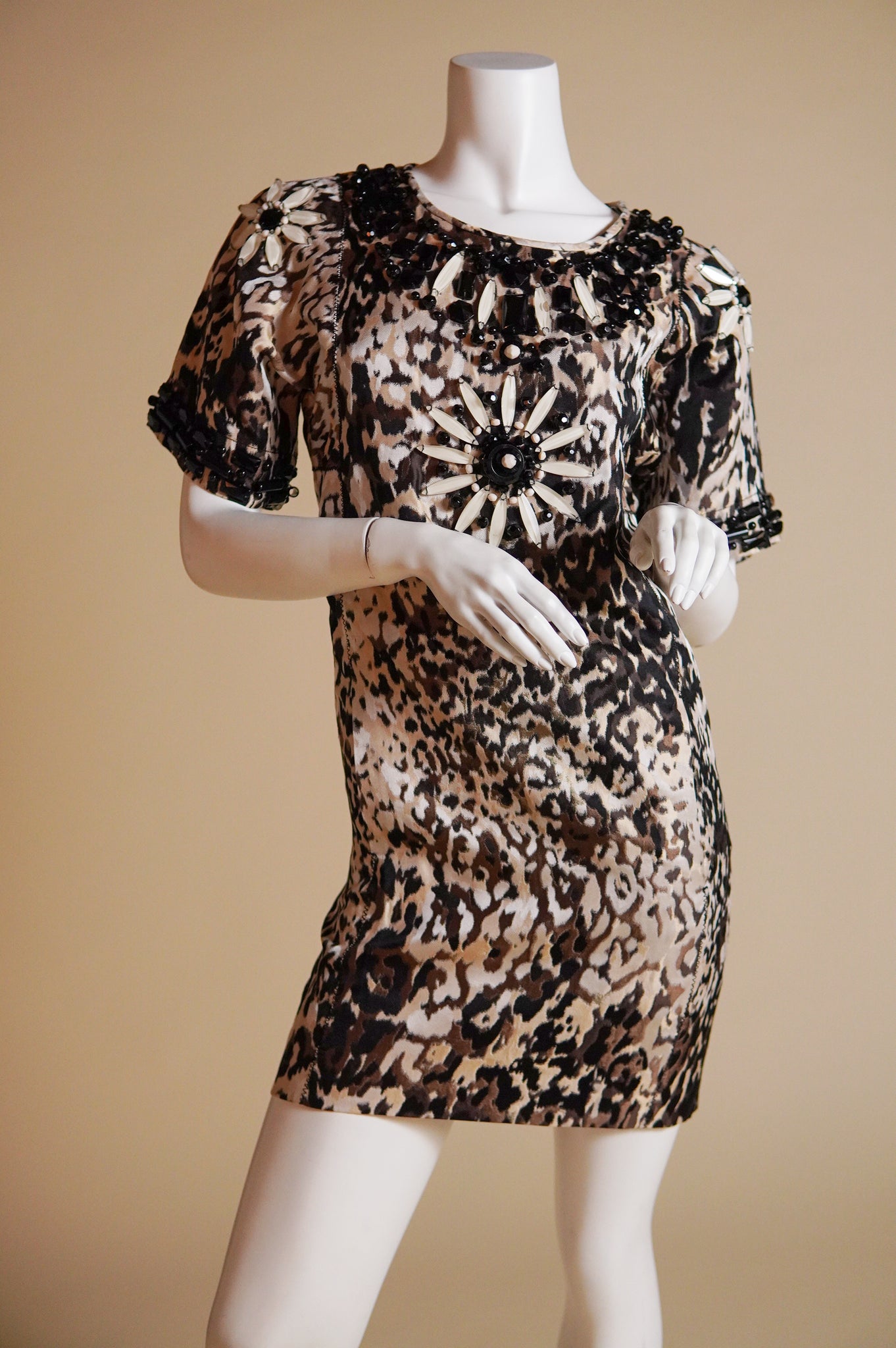 Pre-Fall 2013 Lanvin by Alber Elbaz documented animal print dress with beaded daisy pattern - XS