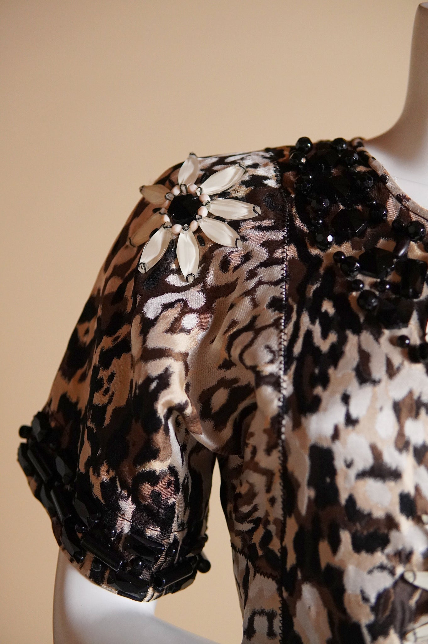 Pre-Fall 2013 Lanvin by Alber Elbaz documented animal print dress with beaded daisy pattern - XS