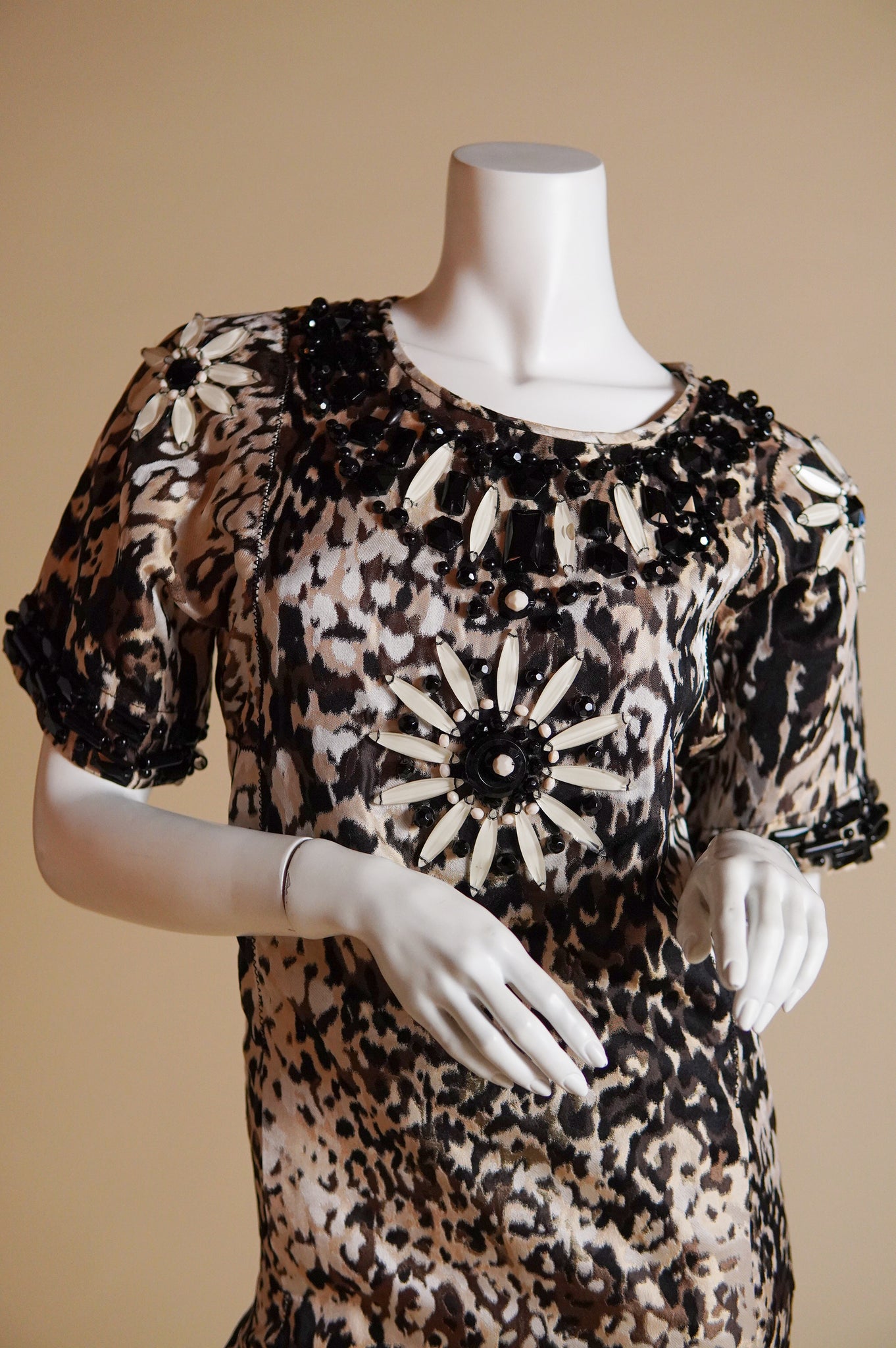 Pre-Fall 2013 Lanvin by Alber Elbaz documented animal print dress with beaded daisy pattern - XS