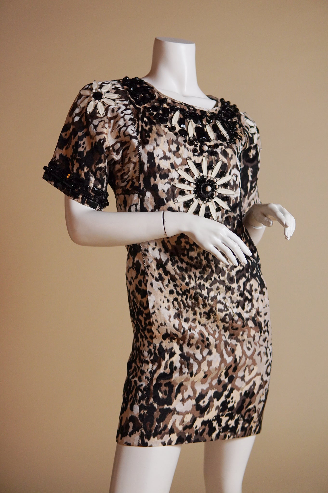 Pre-Fall 2013 Lanvin by Alber Elbaz documented animal print dress with beaded daisy pattern - XS