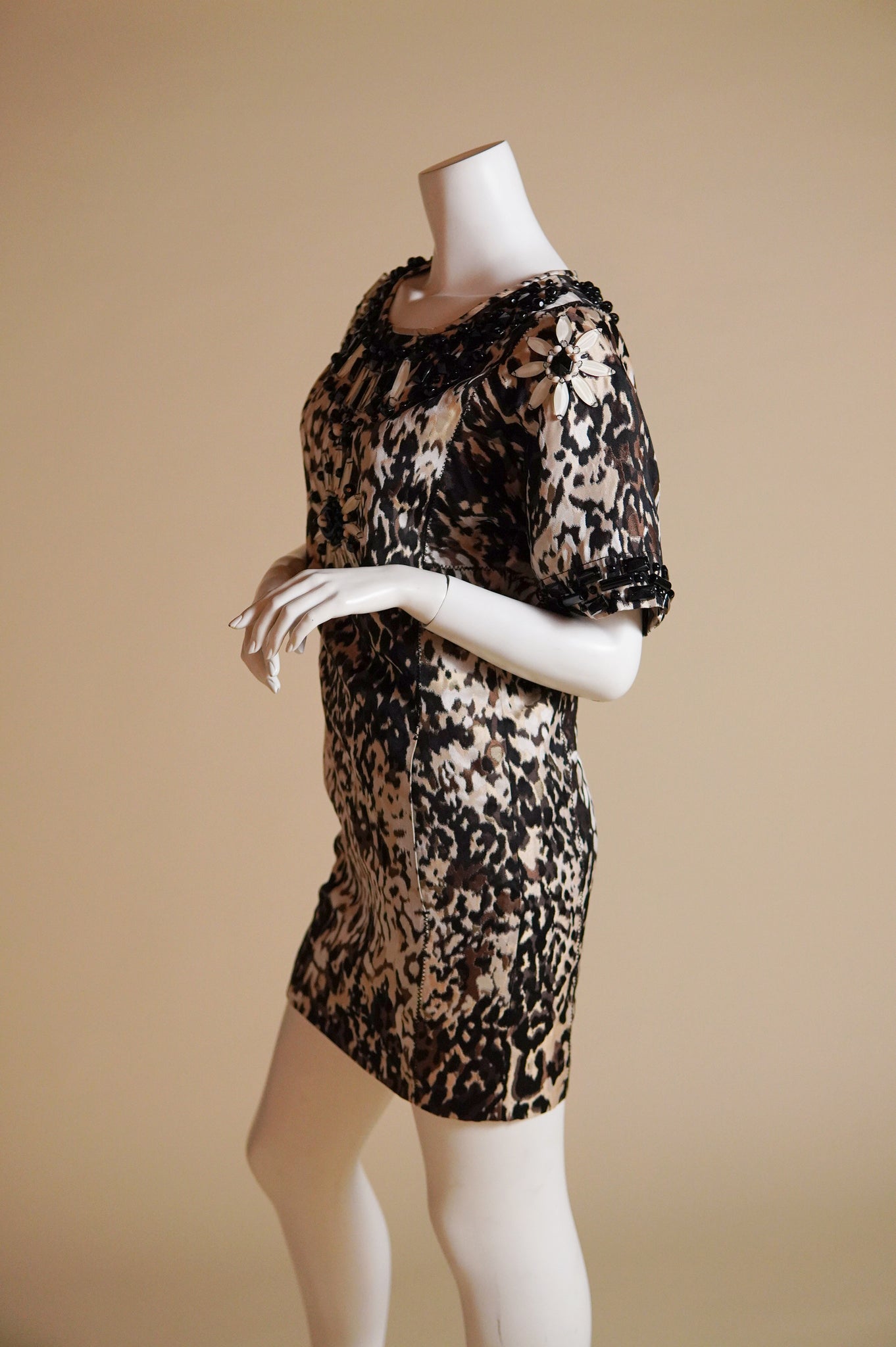 Pre-Fall 2013 Lanvin by Alber Elbaz documented animal print dress with beaded daisy pattern - XS