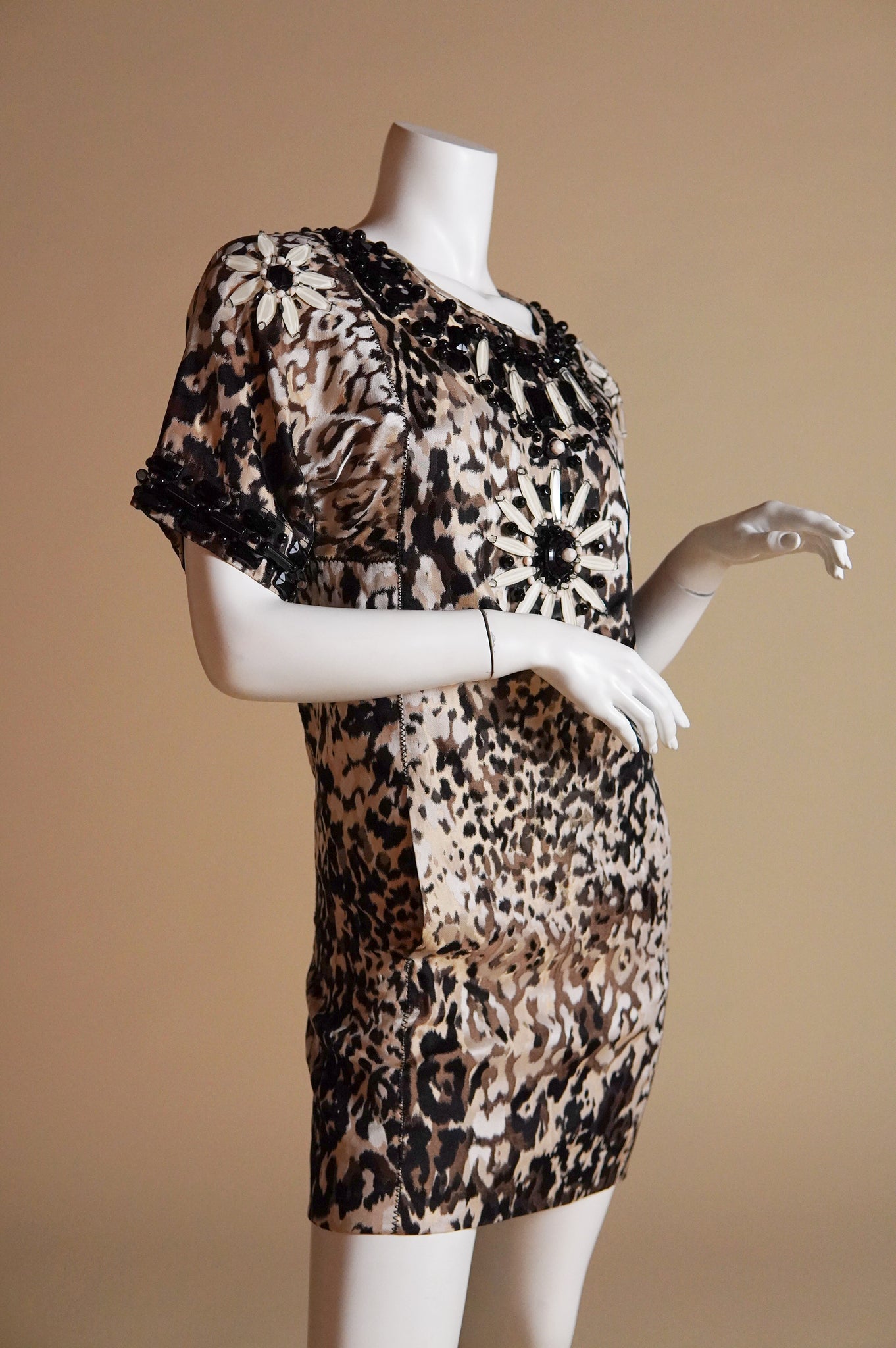 Pre-Fall 2013 Lanvin by Alber Elbaz documented animal print dress with beaded daisy pattern - XS