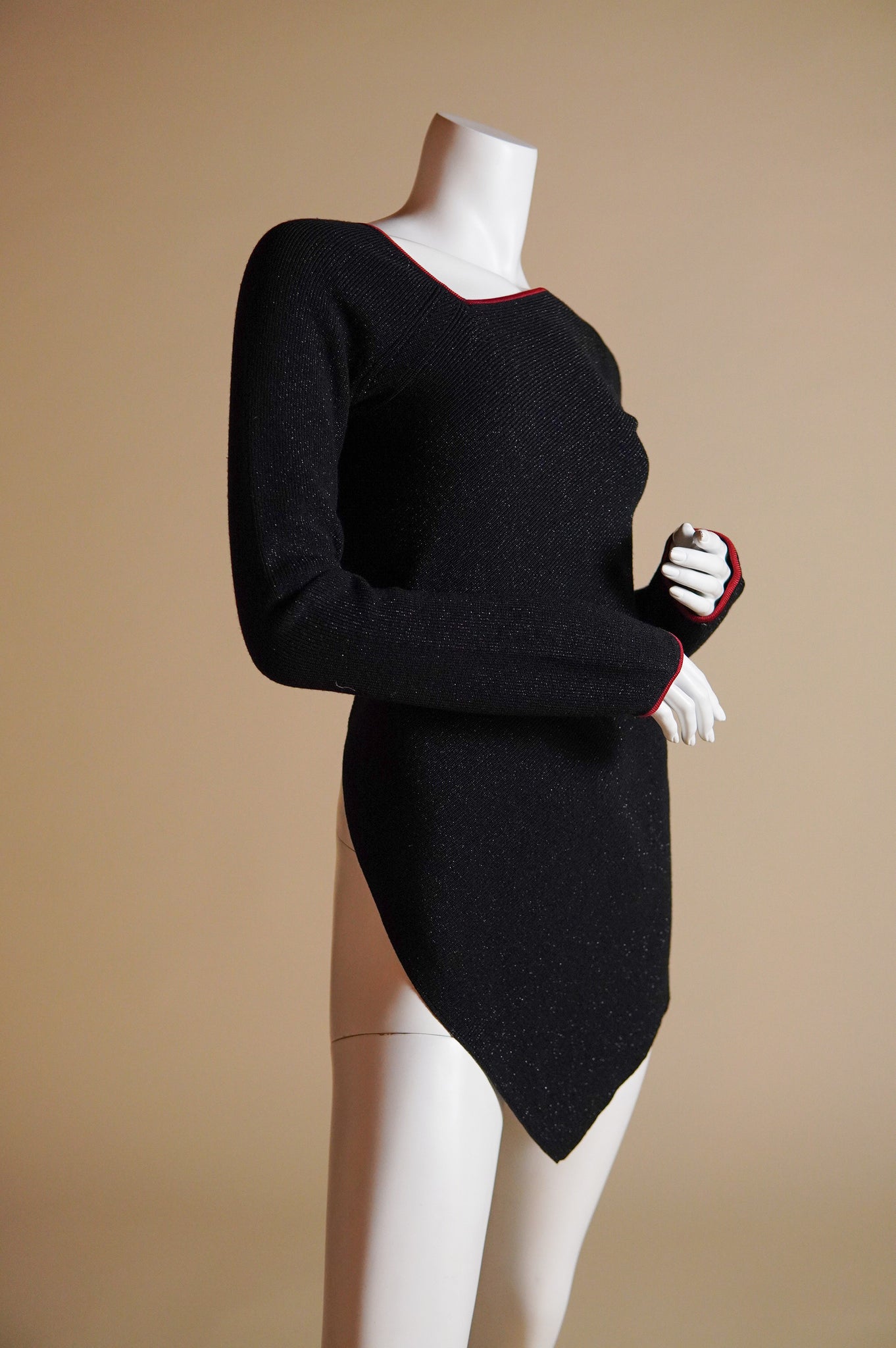 Gianfranco Ferre asymmetrical knit sweater in black with red trim - S/M