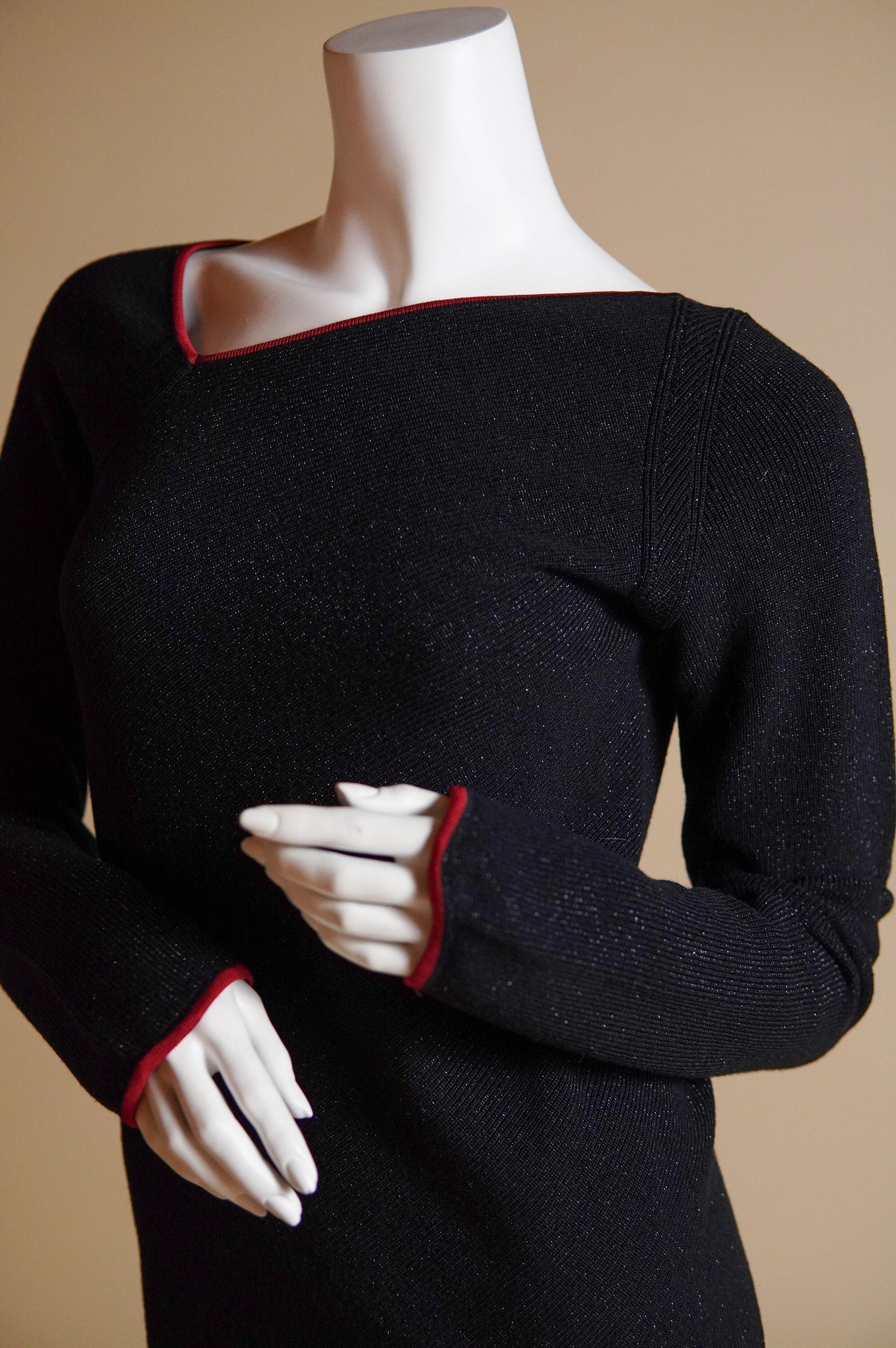 Gianfranco Ferre asymmetrical knit sweater in black with red trim - S/M