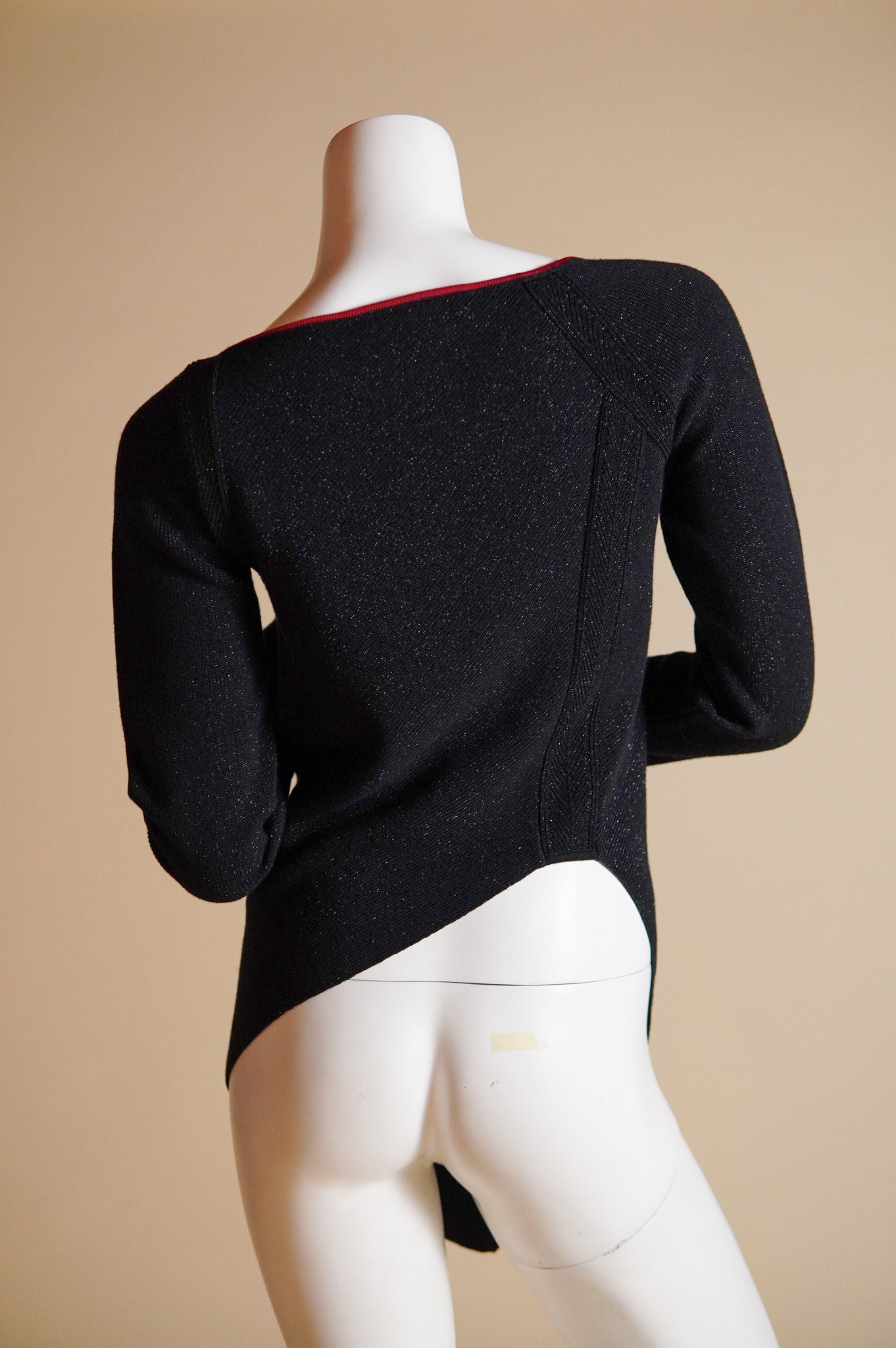 Gianfranco Ferre asymmetrical knit sweater in black with red trim - S/M