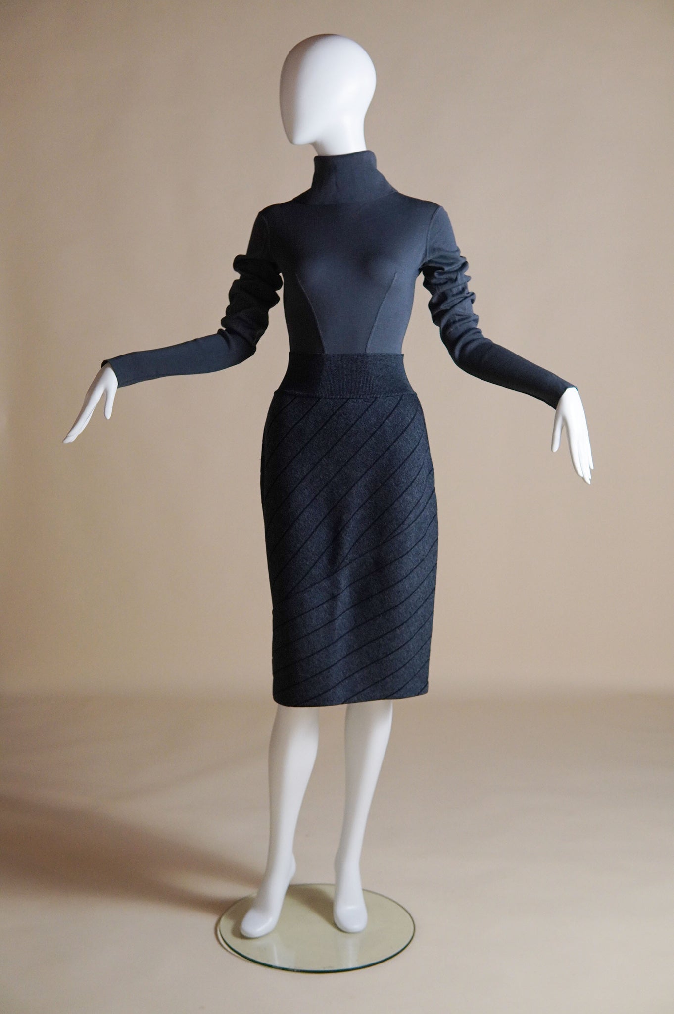F/W 1987 Alaïa stretch knit set with bodysuit and striped skirt - XS/S