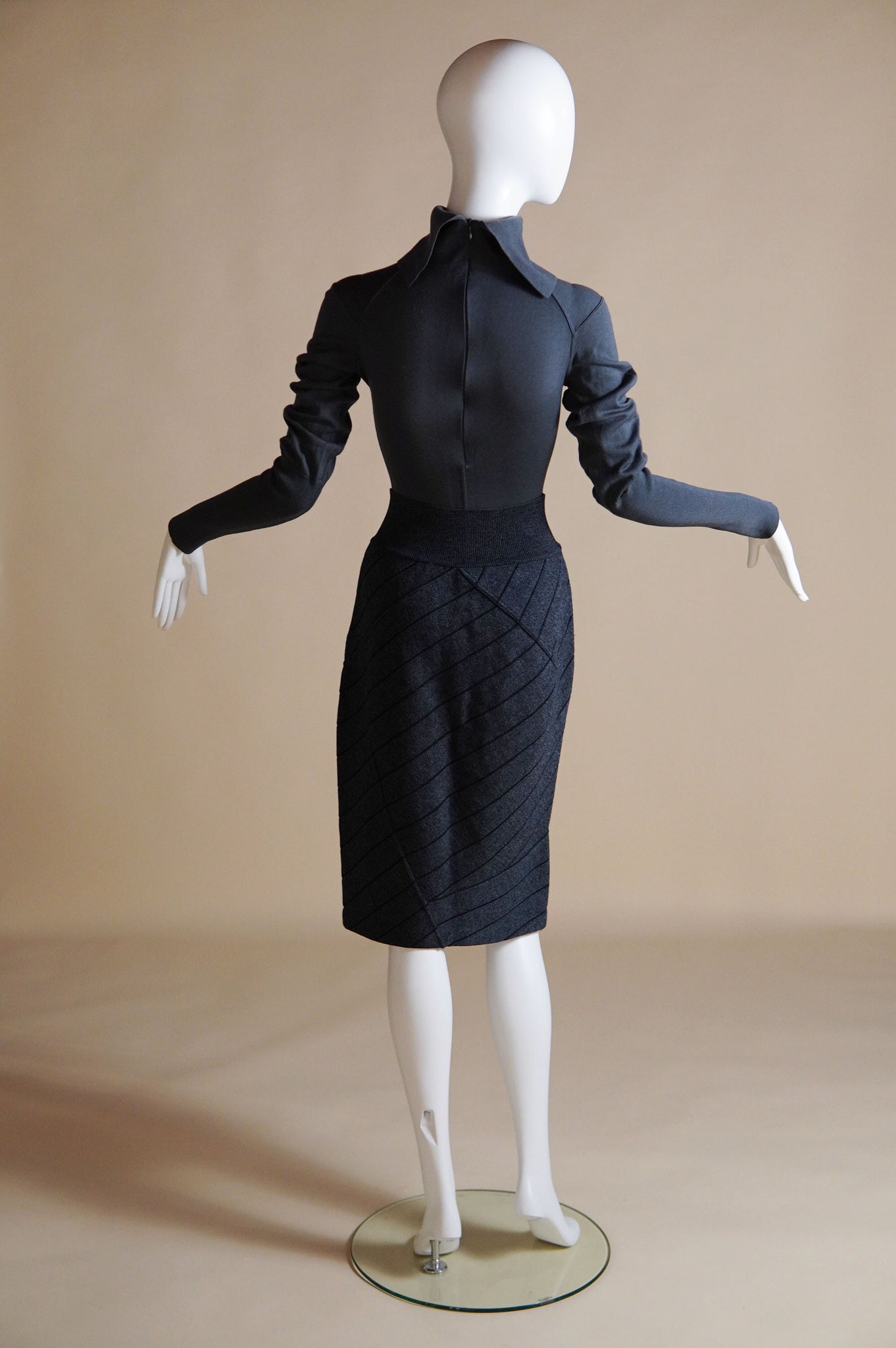 F/W 1987 Alaïa stretch knit set with bodysuit and striped skirt - XS/S