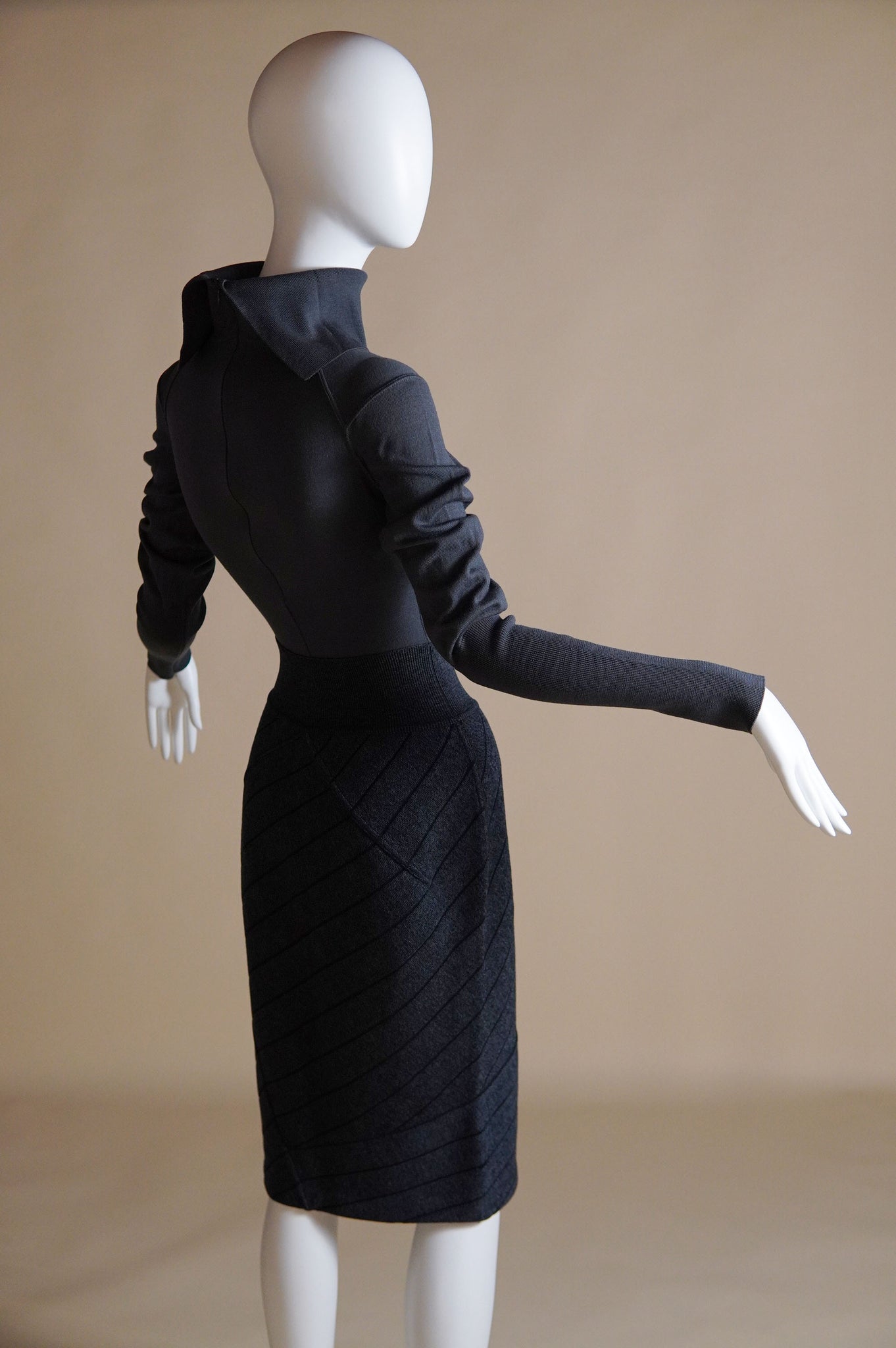 F/W 1987 Alaïa stretch knit set with bodysuit and striped skirt - XS/S